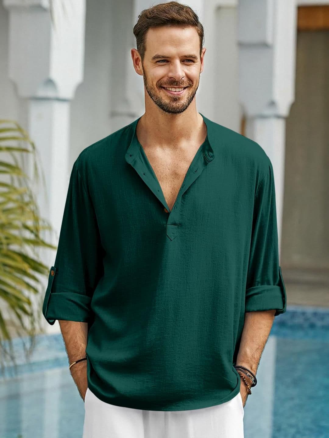 Fifth U Men Solid Cotton Blend Straight Kurta - view 1