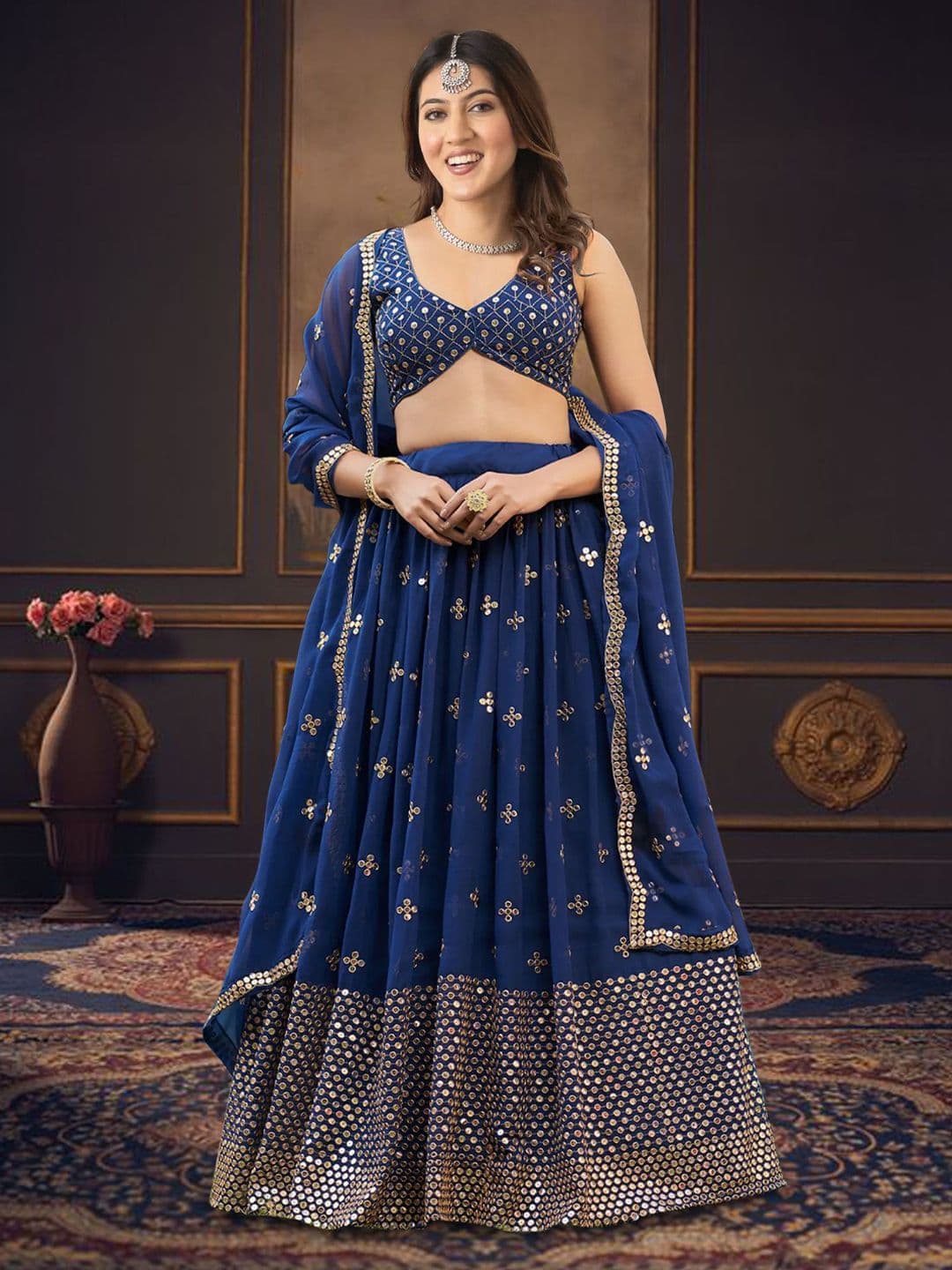BAESD Embroidered Sequinned Semi-Stitched Lehenga & Unstitched Blouse With Dupatta - view 1