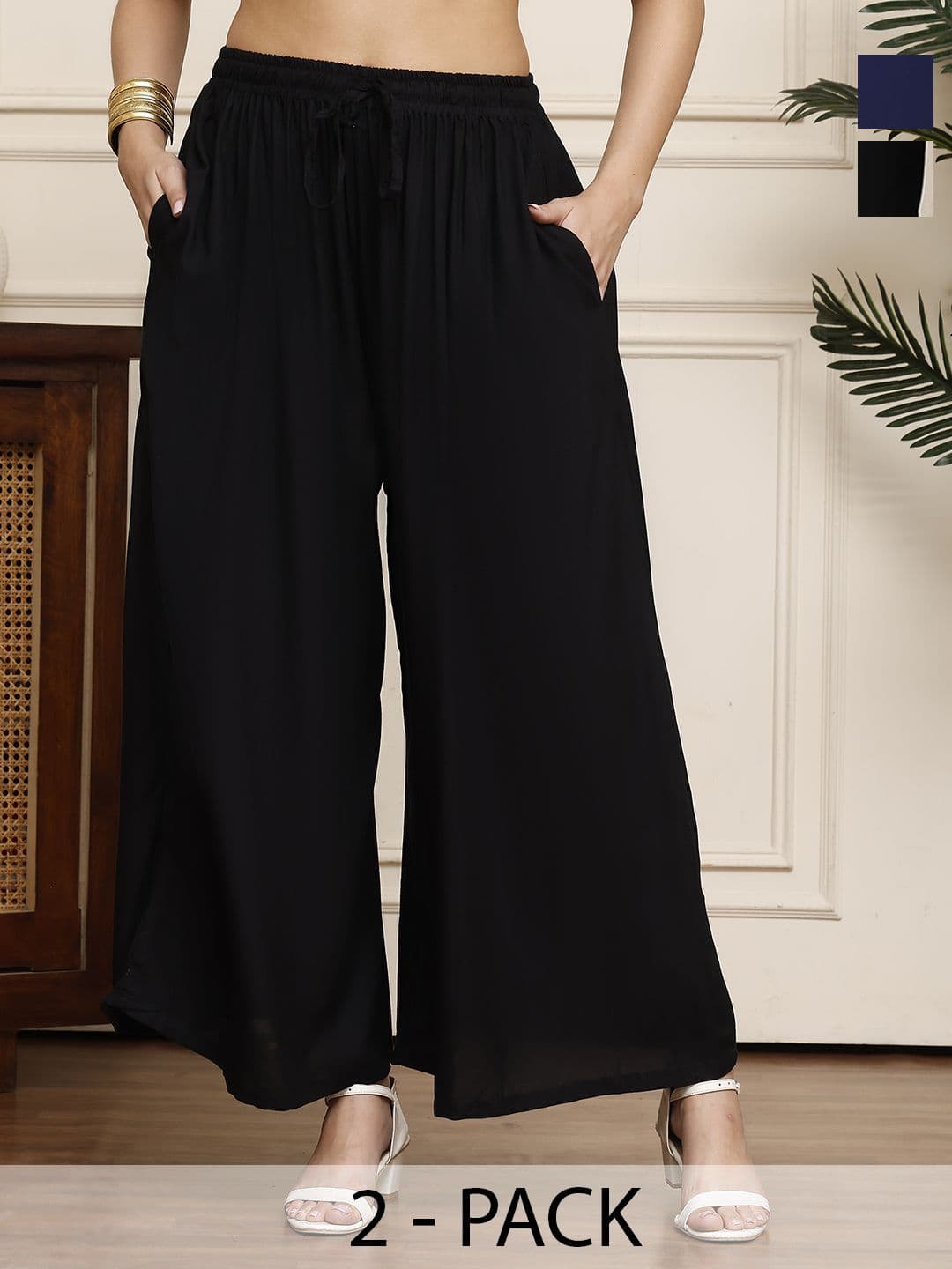 Valles365 by S.C. Women Plus Size Pack Of 2 Flared Ethnic Palazzos - view 1