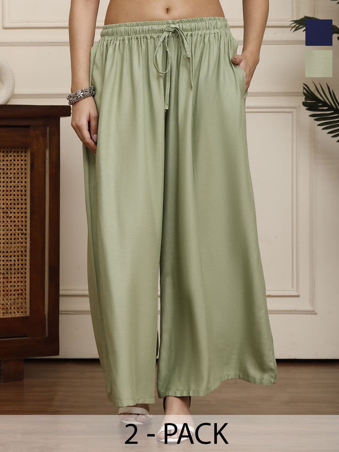 Valles365 by S.C. Women Pack Of 2 Flared Palazzos - view 1
