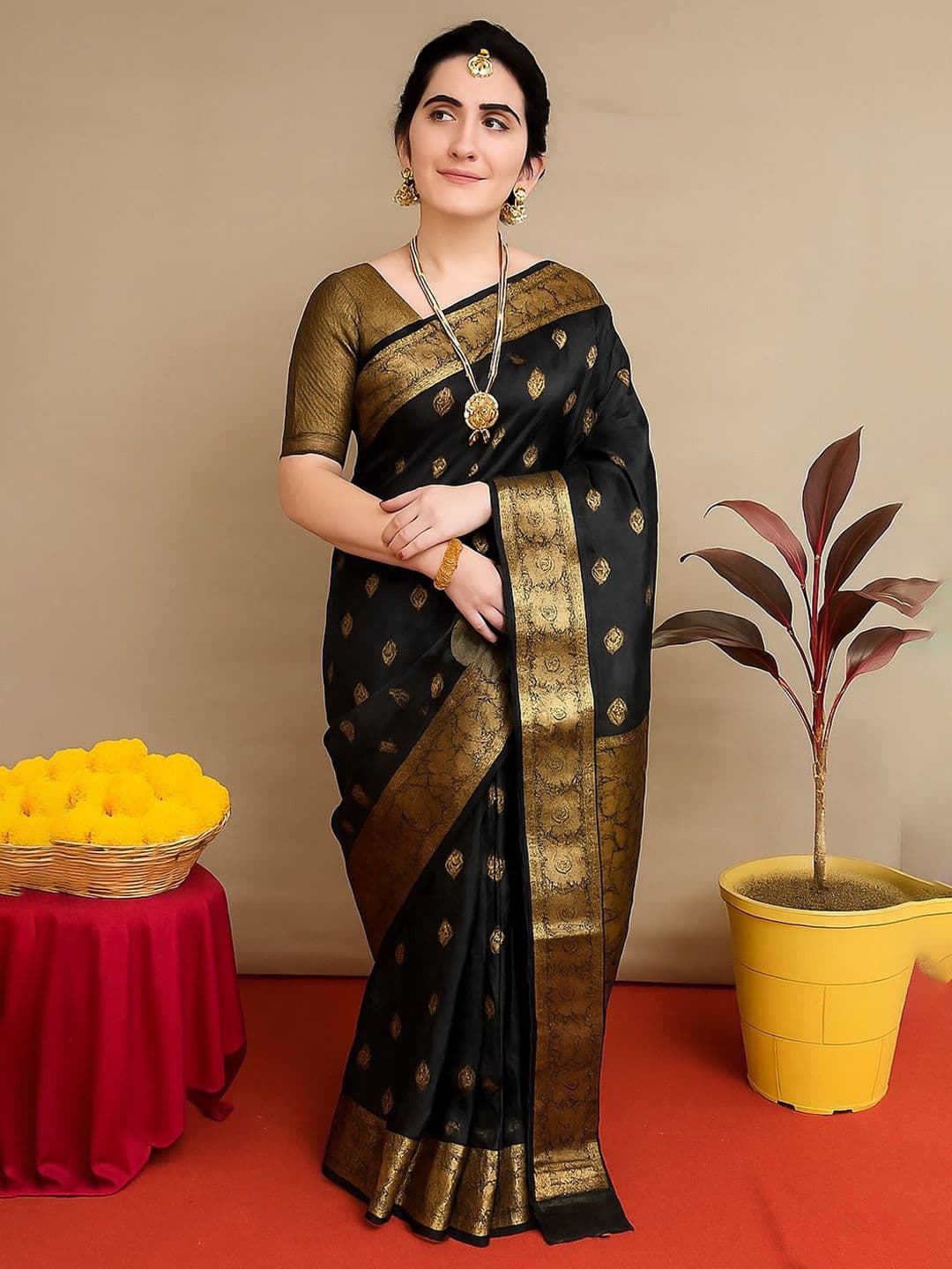 VILLE FASHION Woven Design Zari Kanjeevaram Saree - view 1