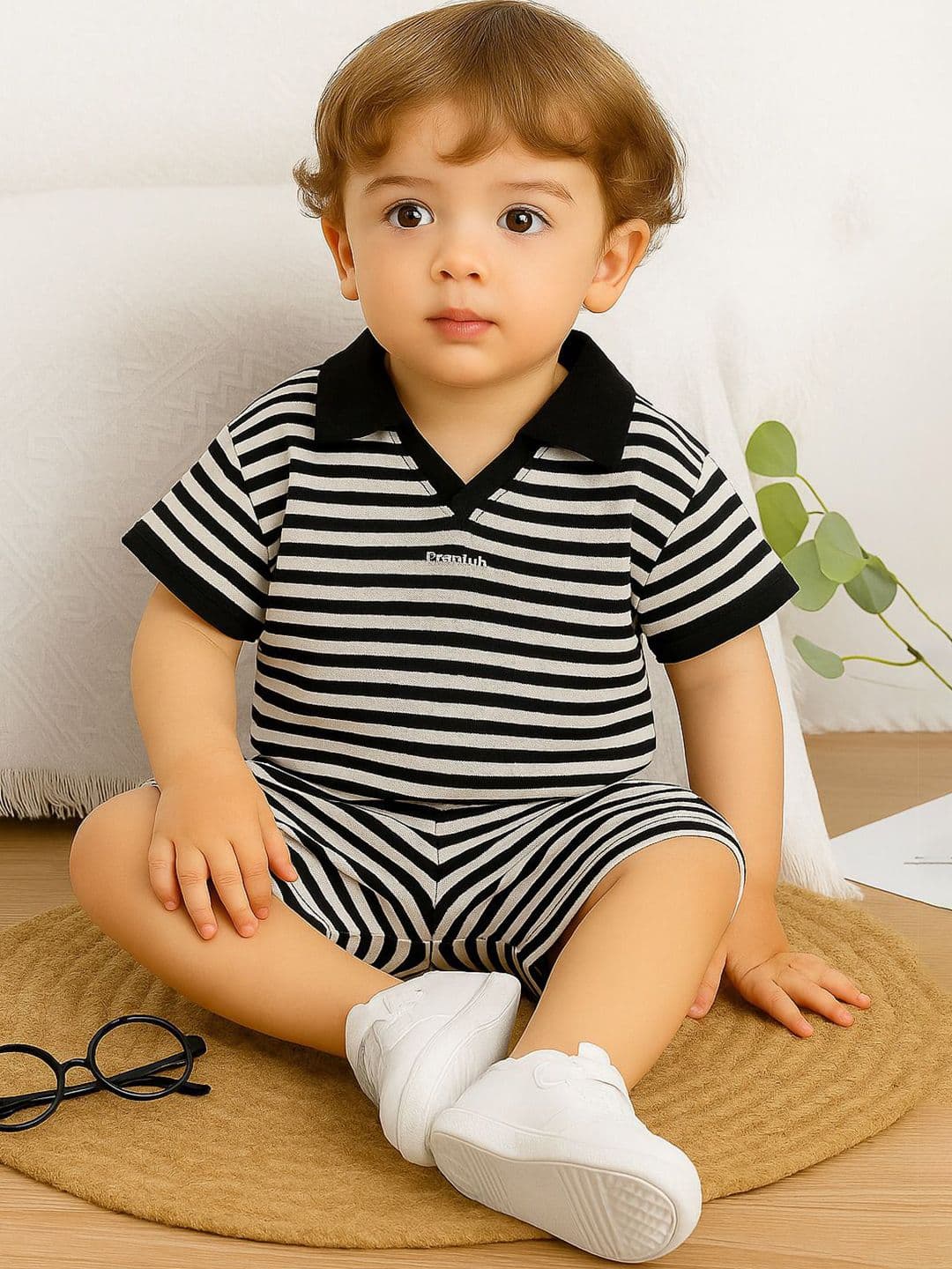 BAESD Kids Striped Polo Collar T-shirt With Shorts - view 1
