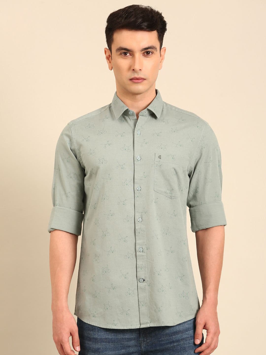 CAVALLO by Linen Club Regular Fit Conversational Printed Long Sleeves Cotton Linen Shirt - view 1