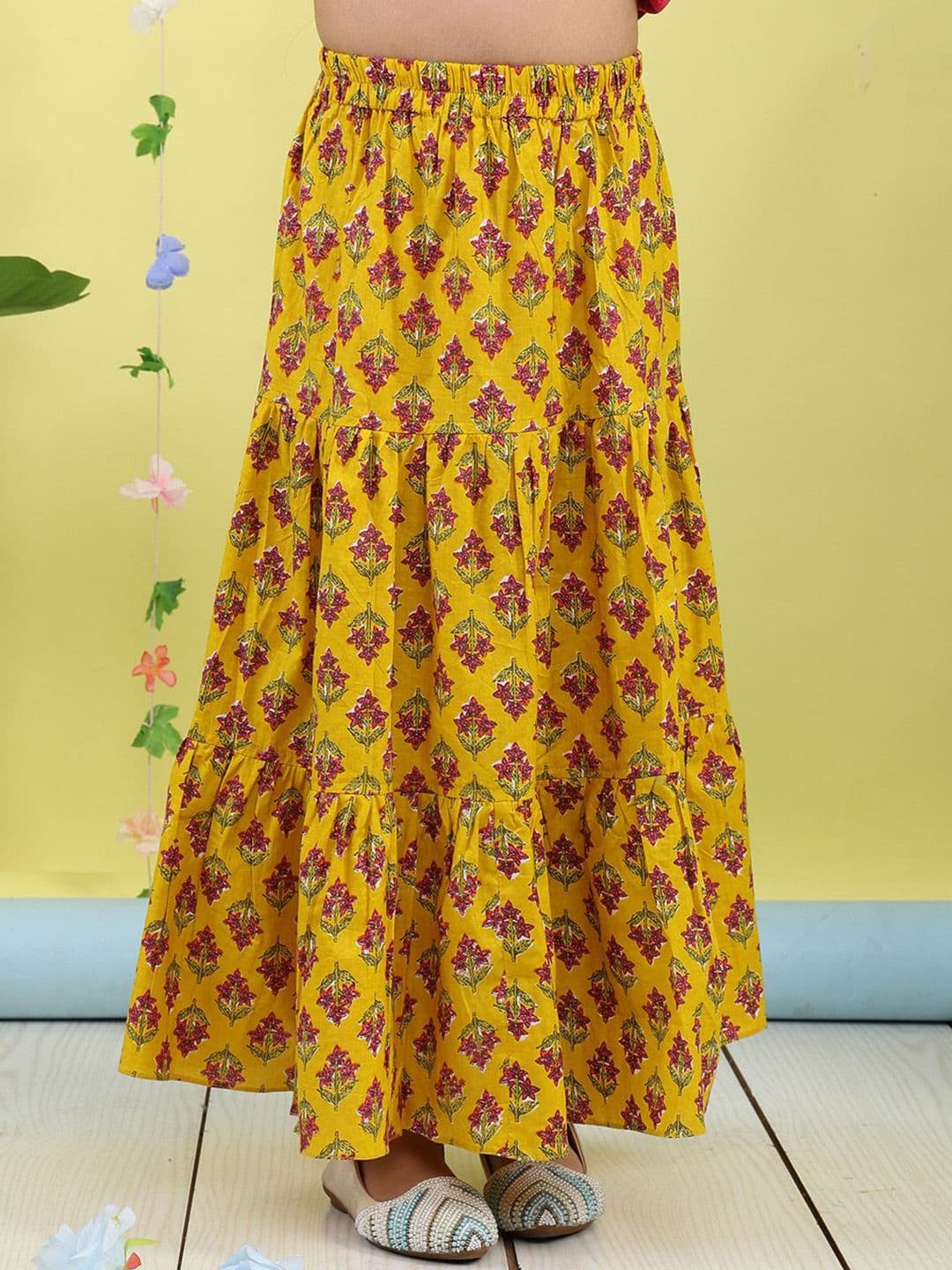 Sangria Girls Floral Printed Pure Cotton Maxi Skirt - view 1