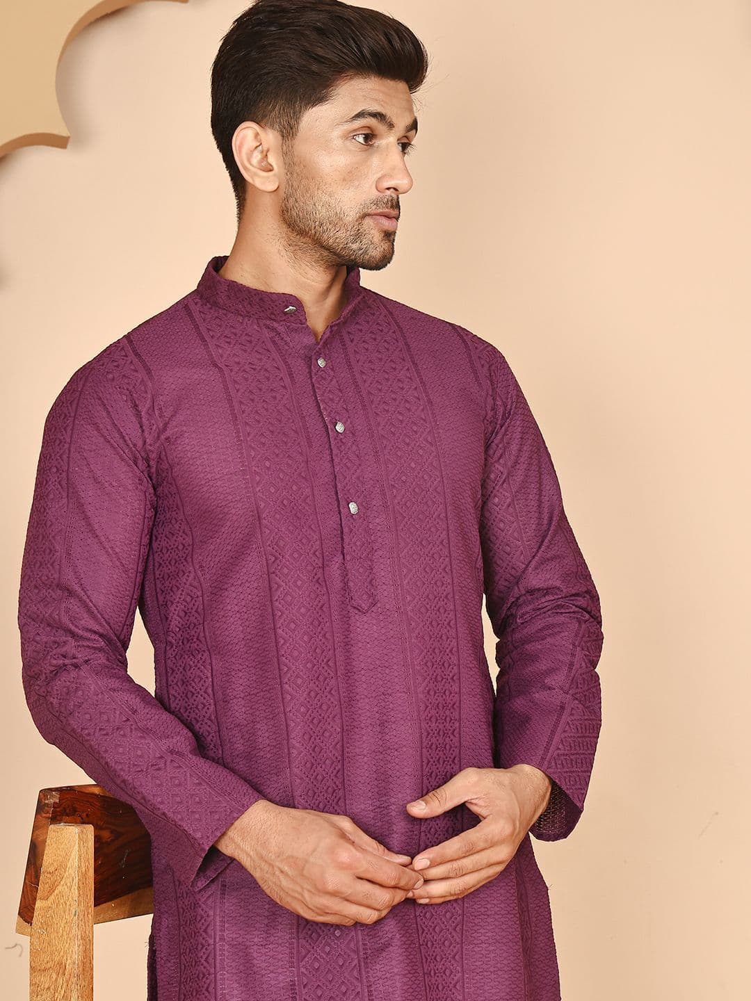 Anouk Men Woven Design Embroidered Festive Cotton Straight Kurta - view 1