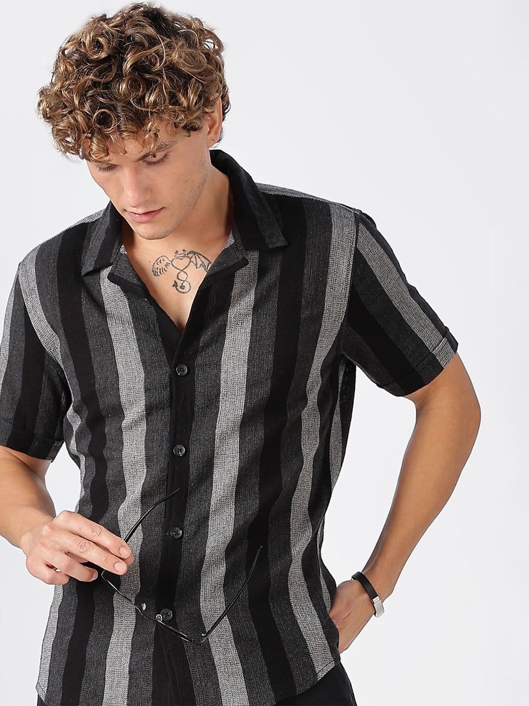 Moda Rapido Men Vertical Striped Spread Collar Cotton Casual Shirt - view 1