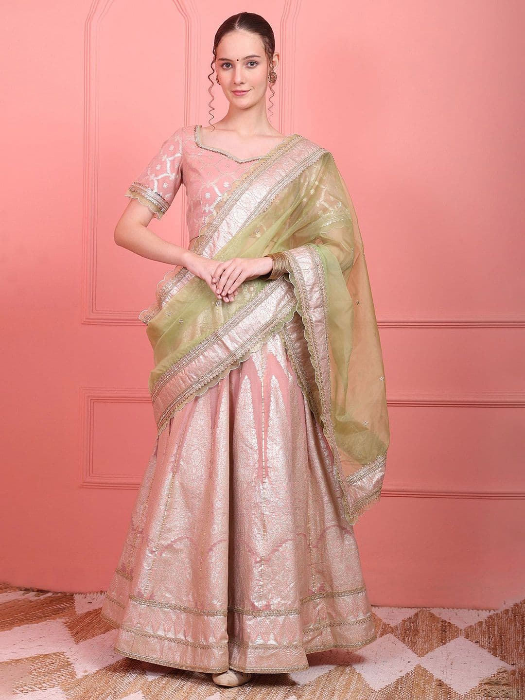 WISHFUL Floral Woven Design Ready to Wear Lehenga & Blouse With Dupatta - view 1