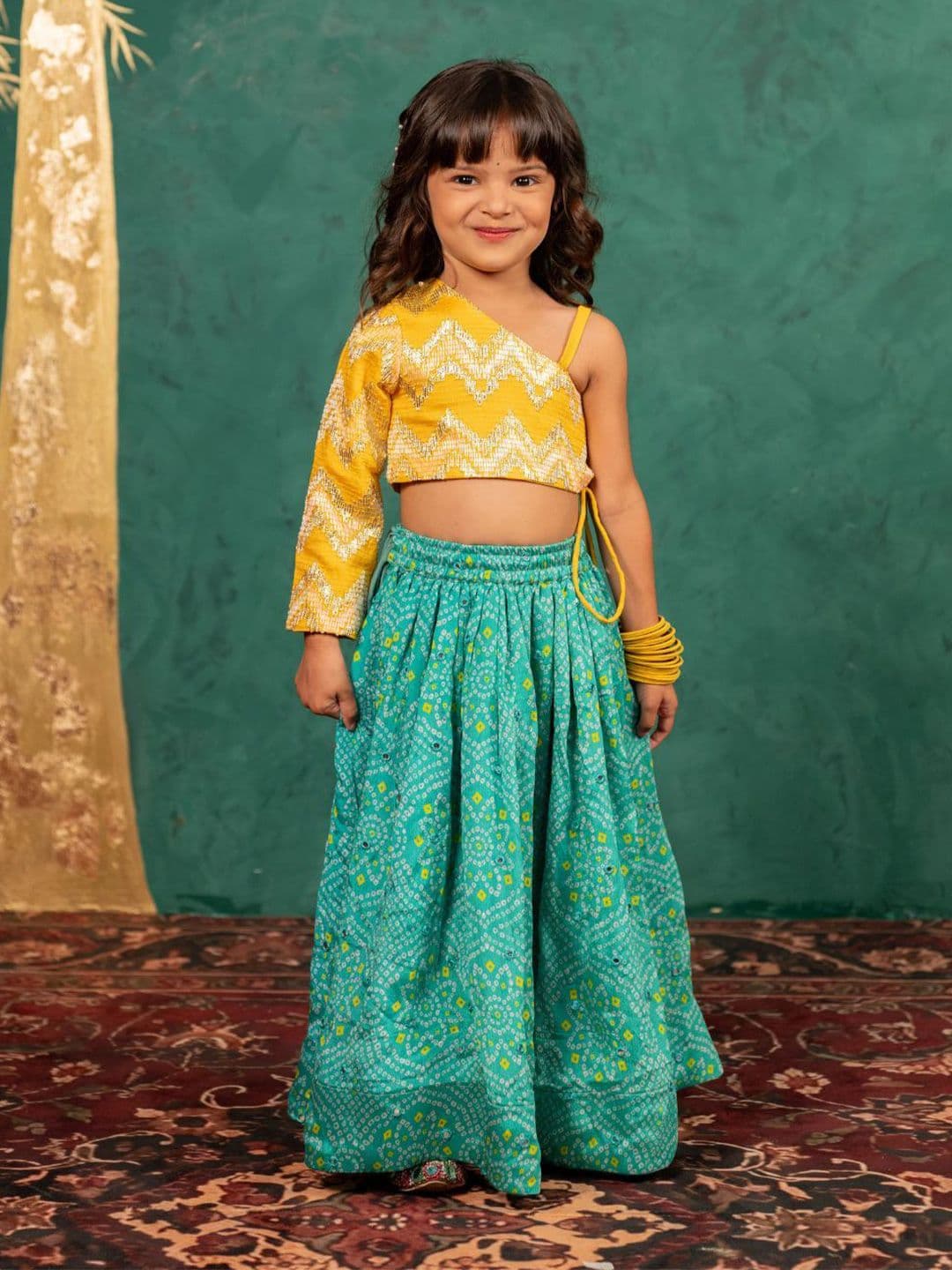 Jilmil Girls Embellished Mirror Work Ready to Wear Cotton Lehenga & Choli - view 1