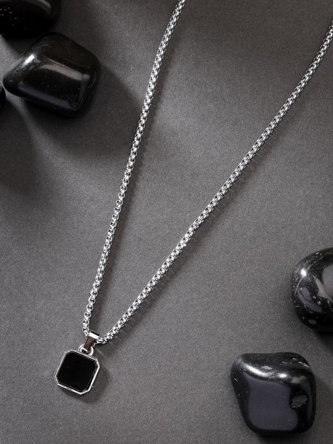 Roadster Men Silver-Plated Artificial Stone Stainless Steel Pendant with Chain