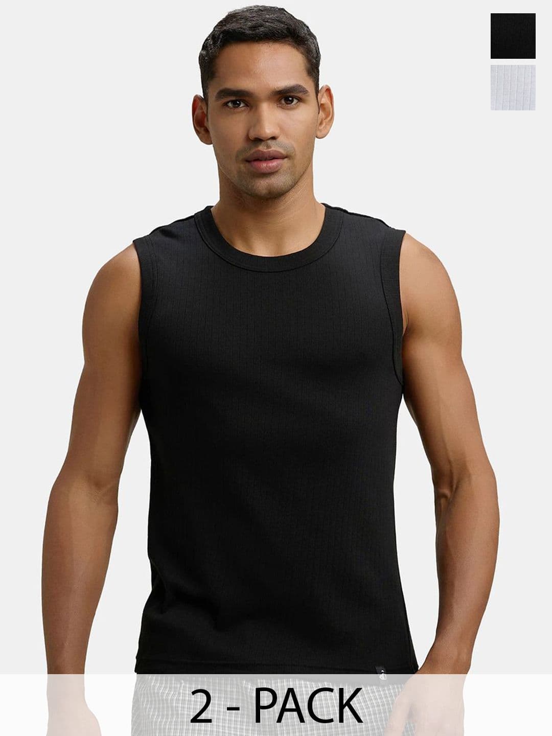 Jockey Pack of 2 Super Combed Cotton Rib Round Neck with Racerback Gym Vest - 9922 - view 1