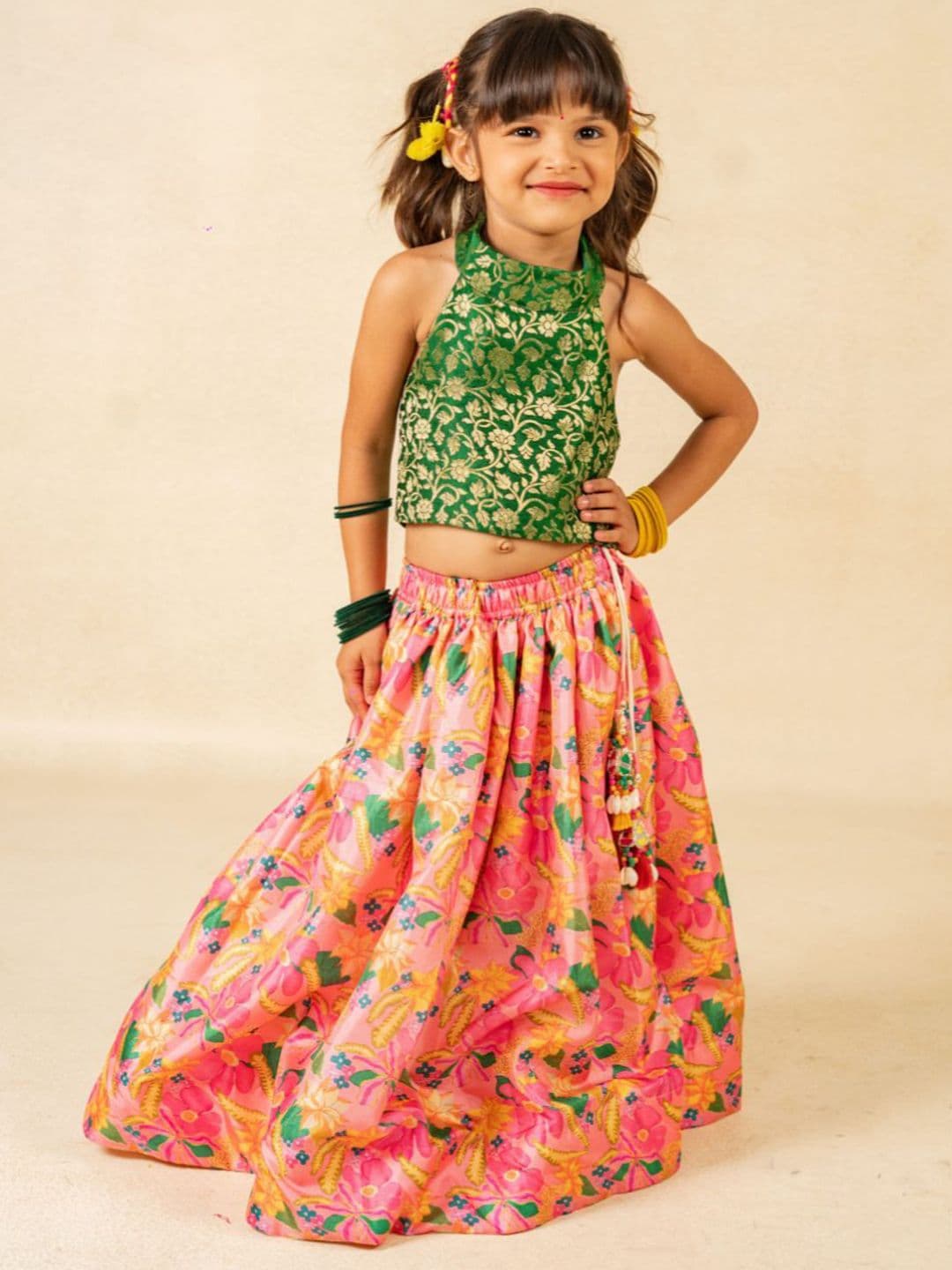 Jilmil Girls Printed Halter Neck Choli With Lehenga - view 1