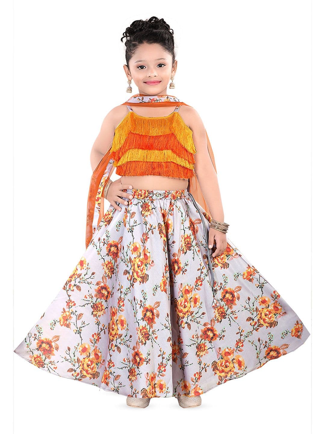 Pragya Exclusive Girls Floral Printed Ready To Wear Lehenga & Blouse With Dupatta - view 1