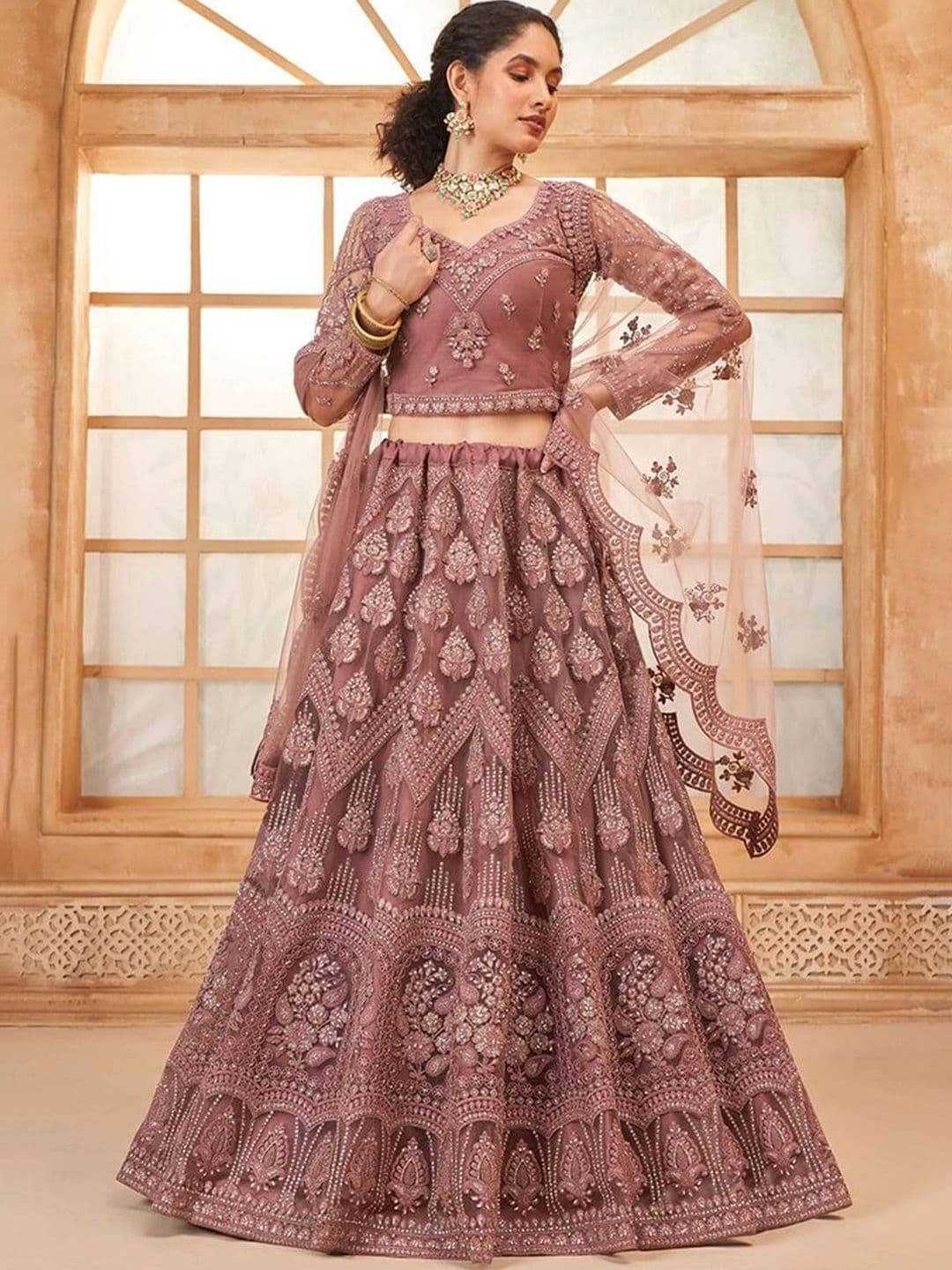 Cute fellow Embroidered Semi-Stitched Lehenga & Unstitched Blouse With Dupatta - view 1