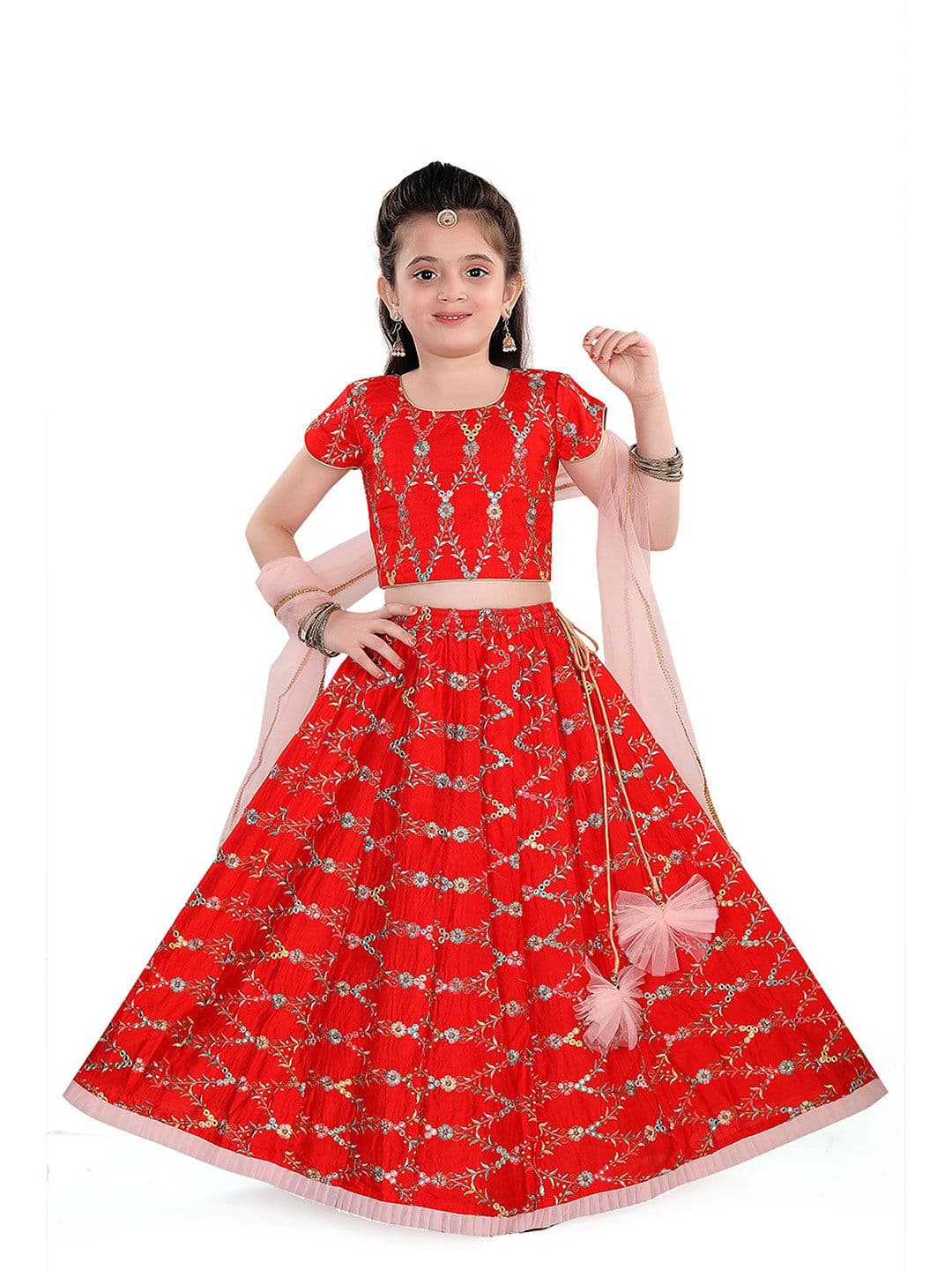 Pragya Exclusive Girls Embroidered Mirror Work Ready to Wear Lehenga & Blouse With Dupatta - view 1