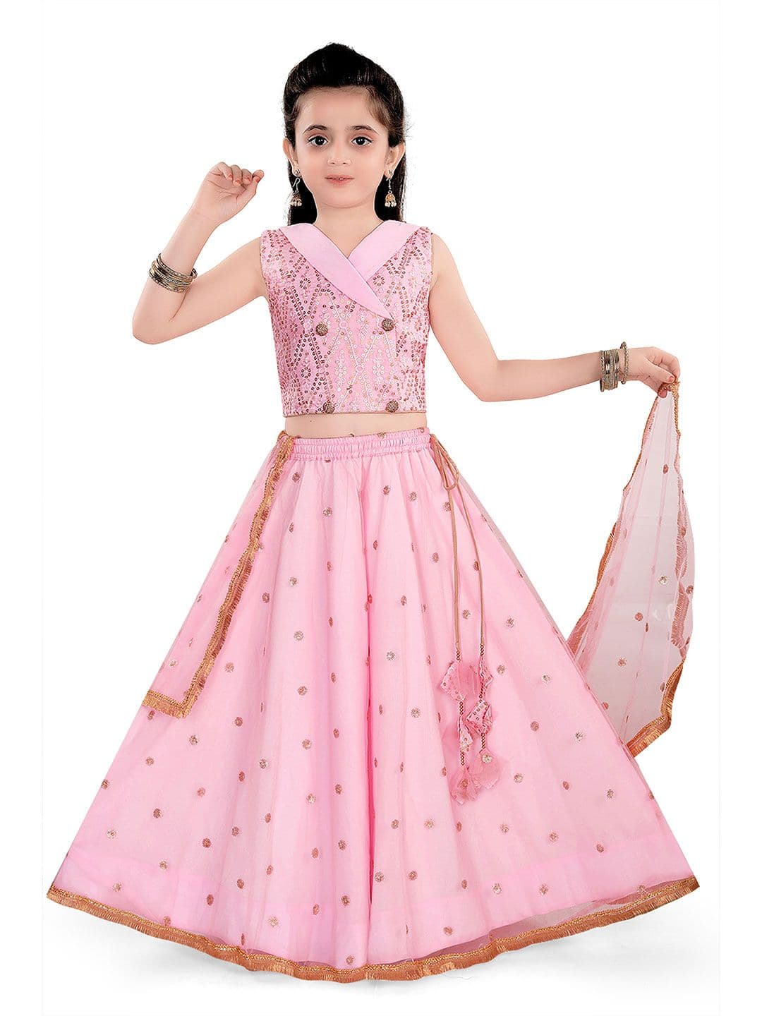Pragya Exclusive Girls Embellished Ready To Wear Lehenga & Blouse With Dupatta - view 1