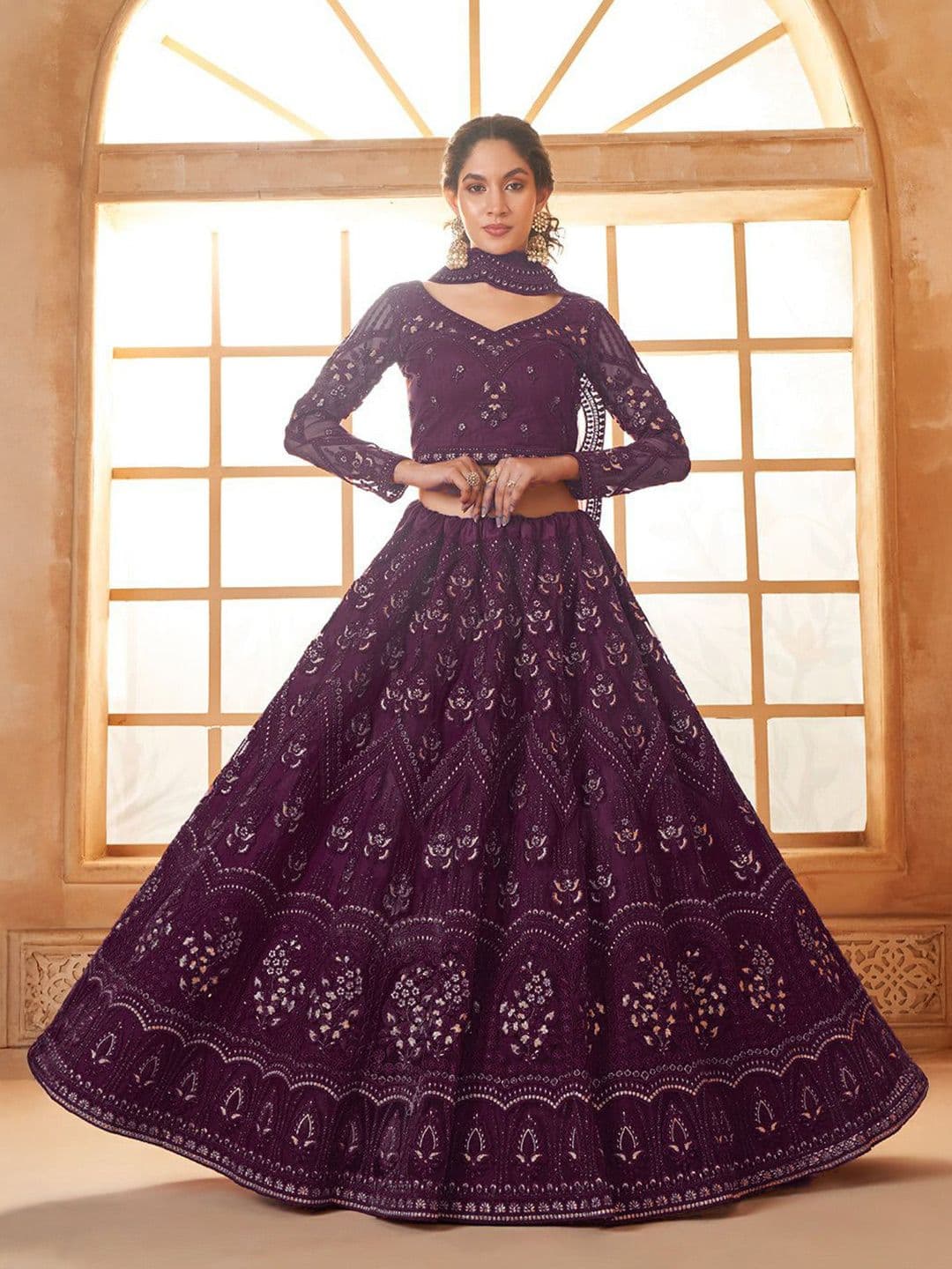 Cute fellow Embroidered Semi-Stitched Lehenga & Unstitched Blouse With Dupatta - view 1