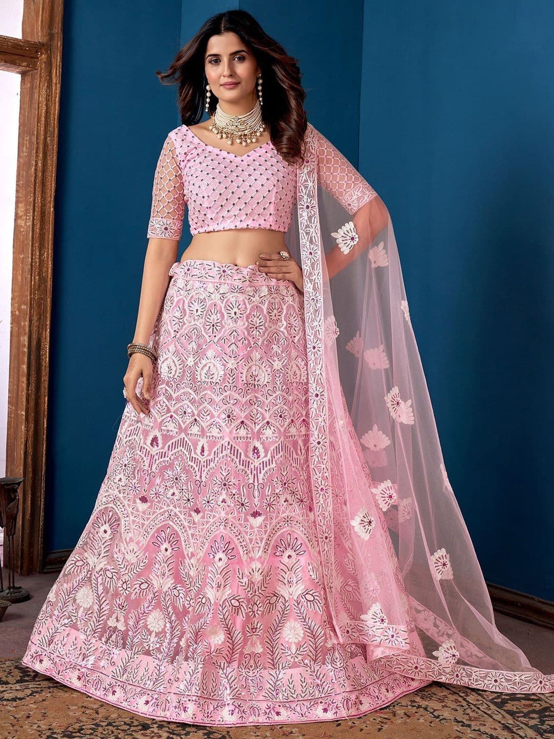 Cute fellow Embroidered Semi-Stitched Lehenga & Unstitched Blouse With Dupatta - view 1