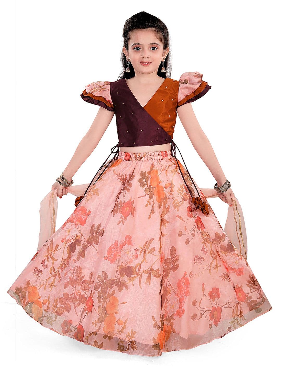 Pragya Exclusive Girls Embellished Ready To Wear Cotton Lehenga & Blouse With Dupatta - view 1