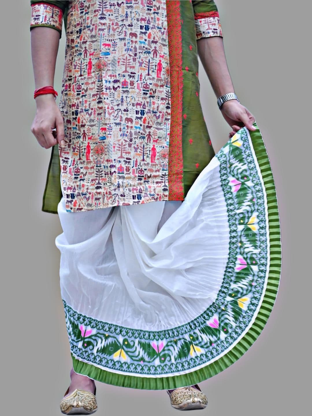 AMIT ONLINE Men Jamdani Green Border White Dhoti - view 1