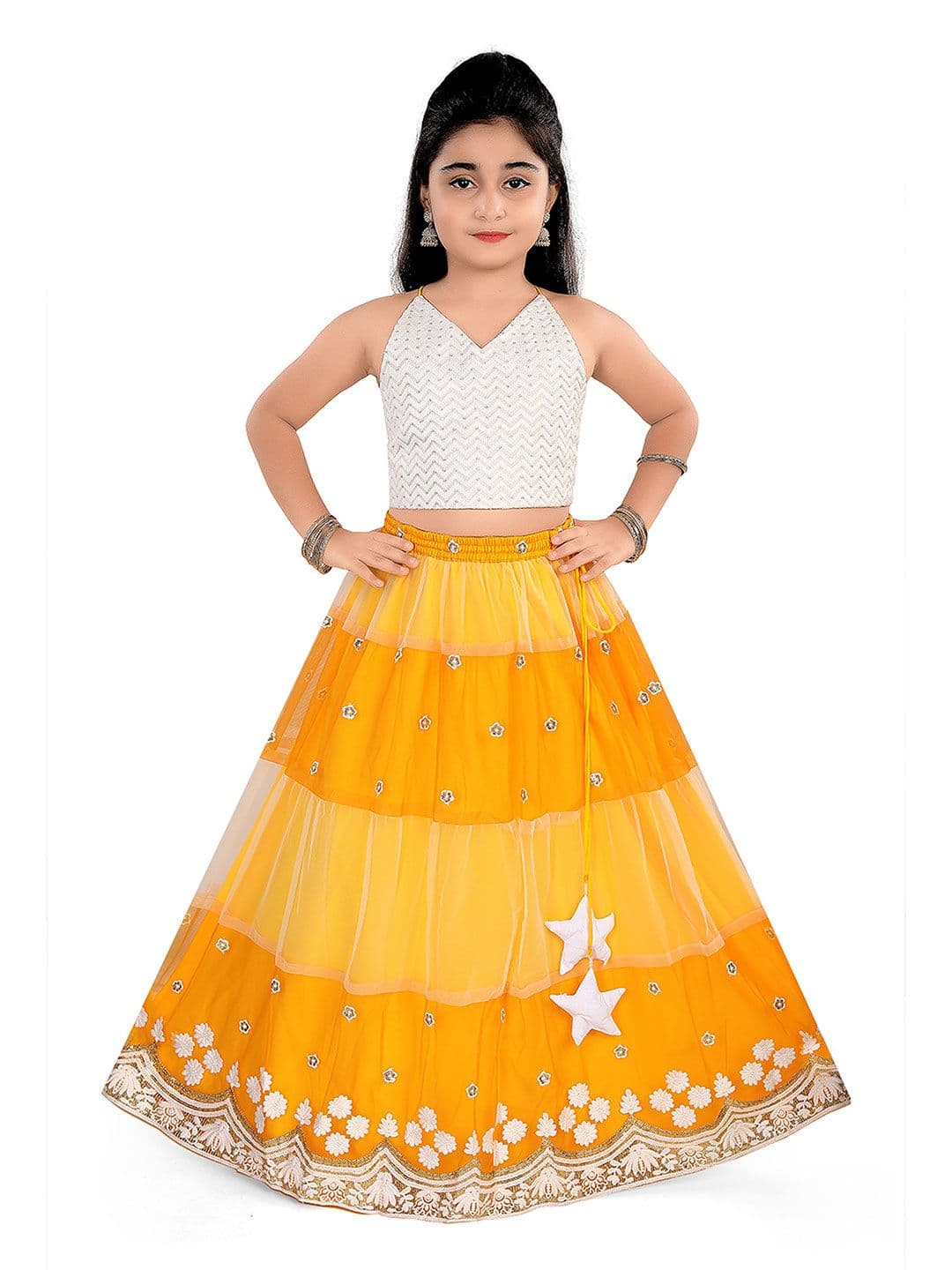 Pragya Exclusive Girls Embellished Cotton Sequinned Ready to Wear Lehenga & Blouse - view 1
