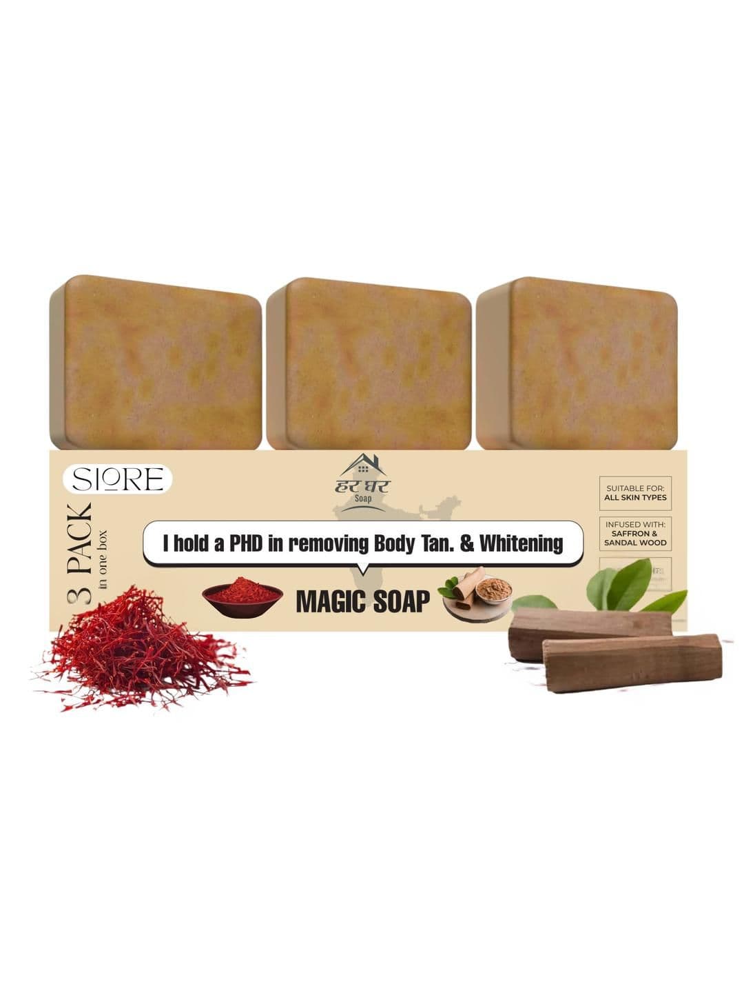 SIORE Sandalwood & Saffron Magic Soaps Handmade,Paraben Free (3 x 100 g) - view 1