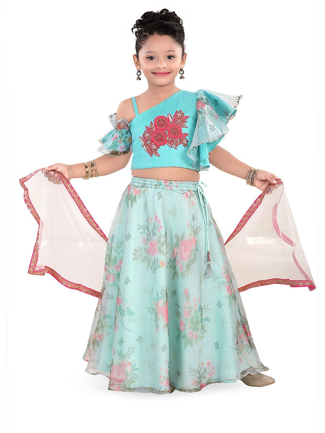 Pragya Exclusive Girls Embroidered Silk Ready to Wear Lehenga With Blouse & Dupatta - view 1