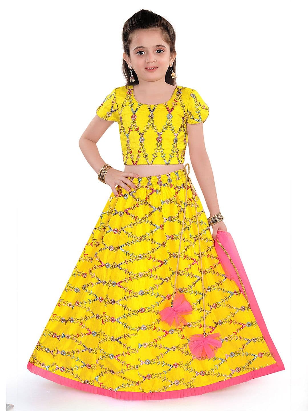 Pragya Exclusive Girls Embroidered Mirror Work Ready to Wear Lehenga & Blouse With Dupatta - view 1