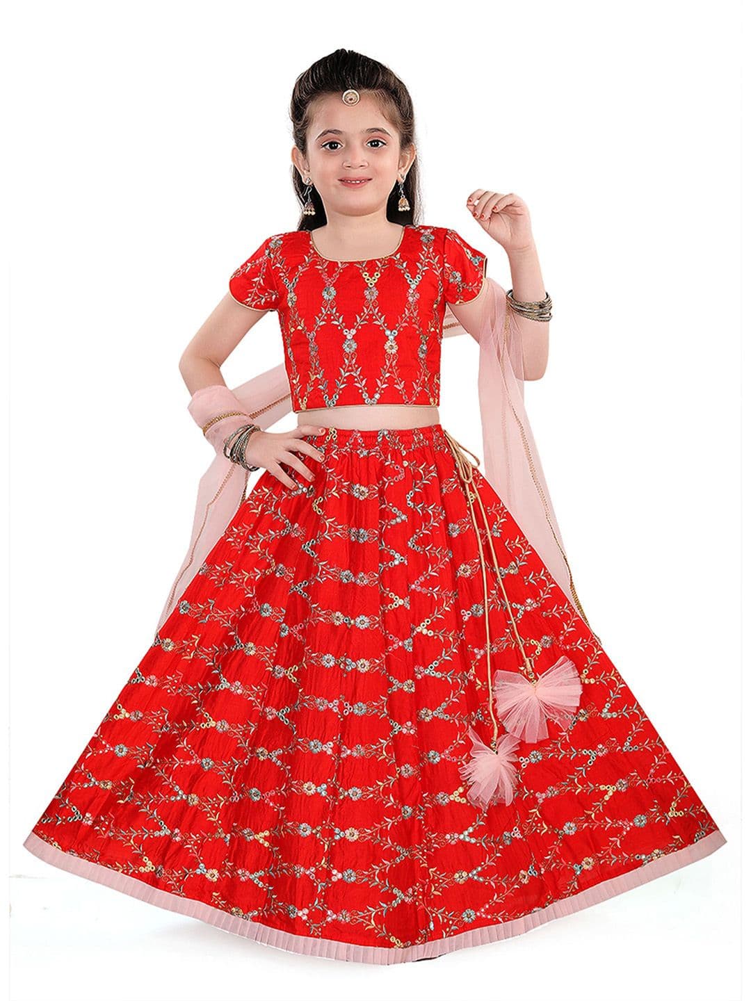 Pragya Exclusive Girls Embroidered Mirror Work Ready to Wear Lehenga With Blouse & Dupatta - view 1