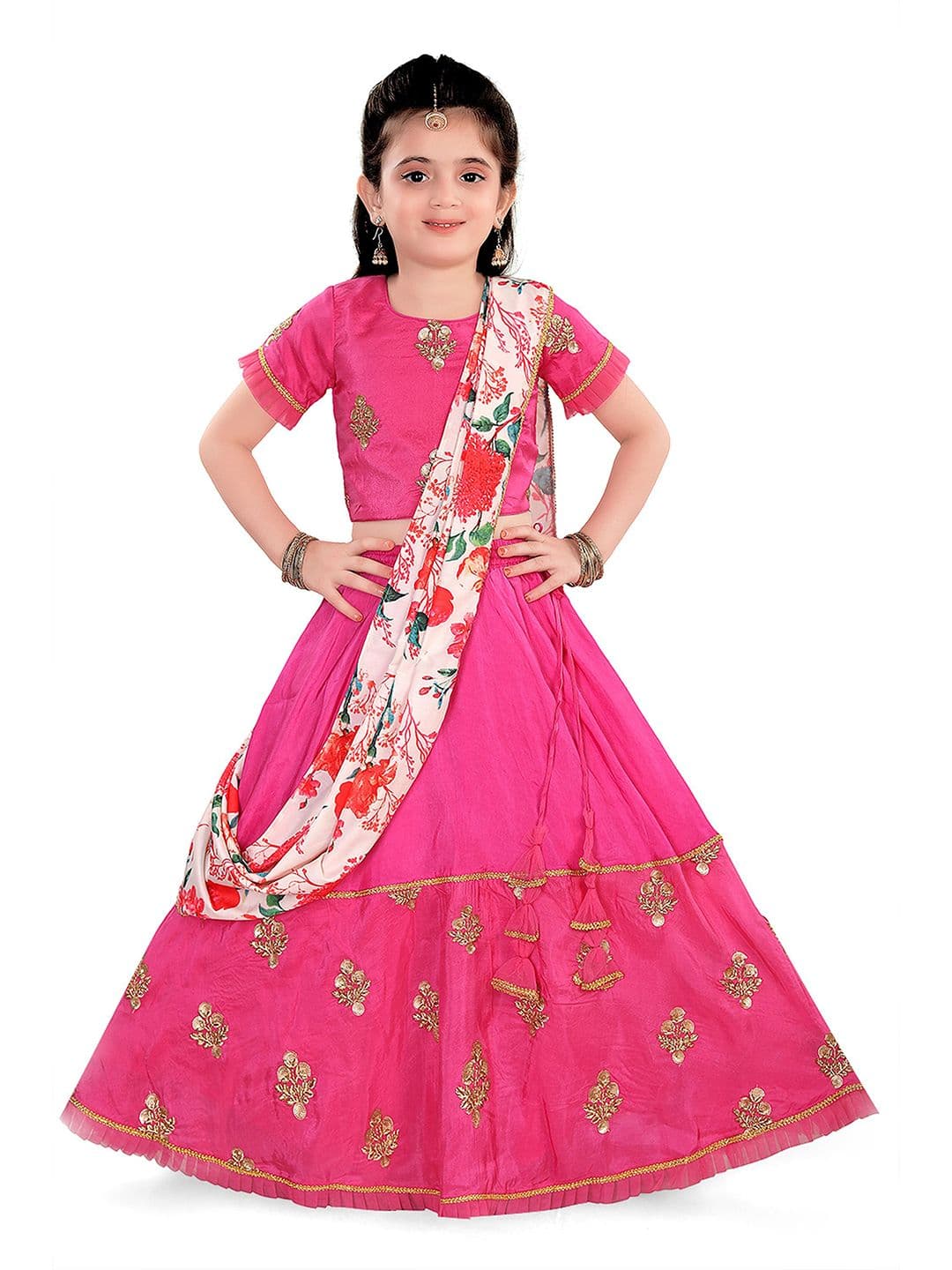 Pragya Exclusive Girls Embroidered Silk Ready to Wear Lehenga & Blouse With Dupatta - view 1