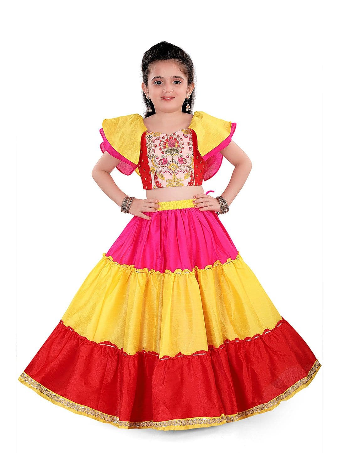 Pragya Exclusive Girls Embroidered Sequinned Ready to Wear Lehenga & Blouse - view 1
