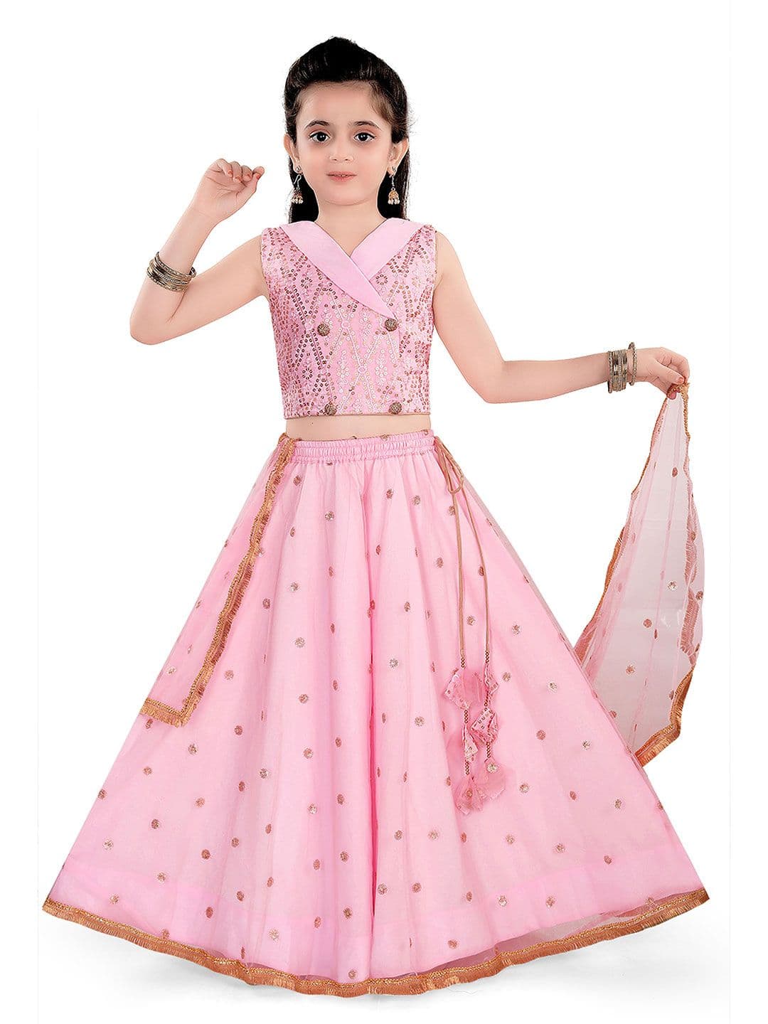 Pragya Exclusive Girls Embroidered Sequinned Ready to Wear Lehenga With Blouse & Dupatta - view 1