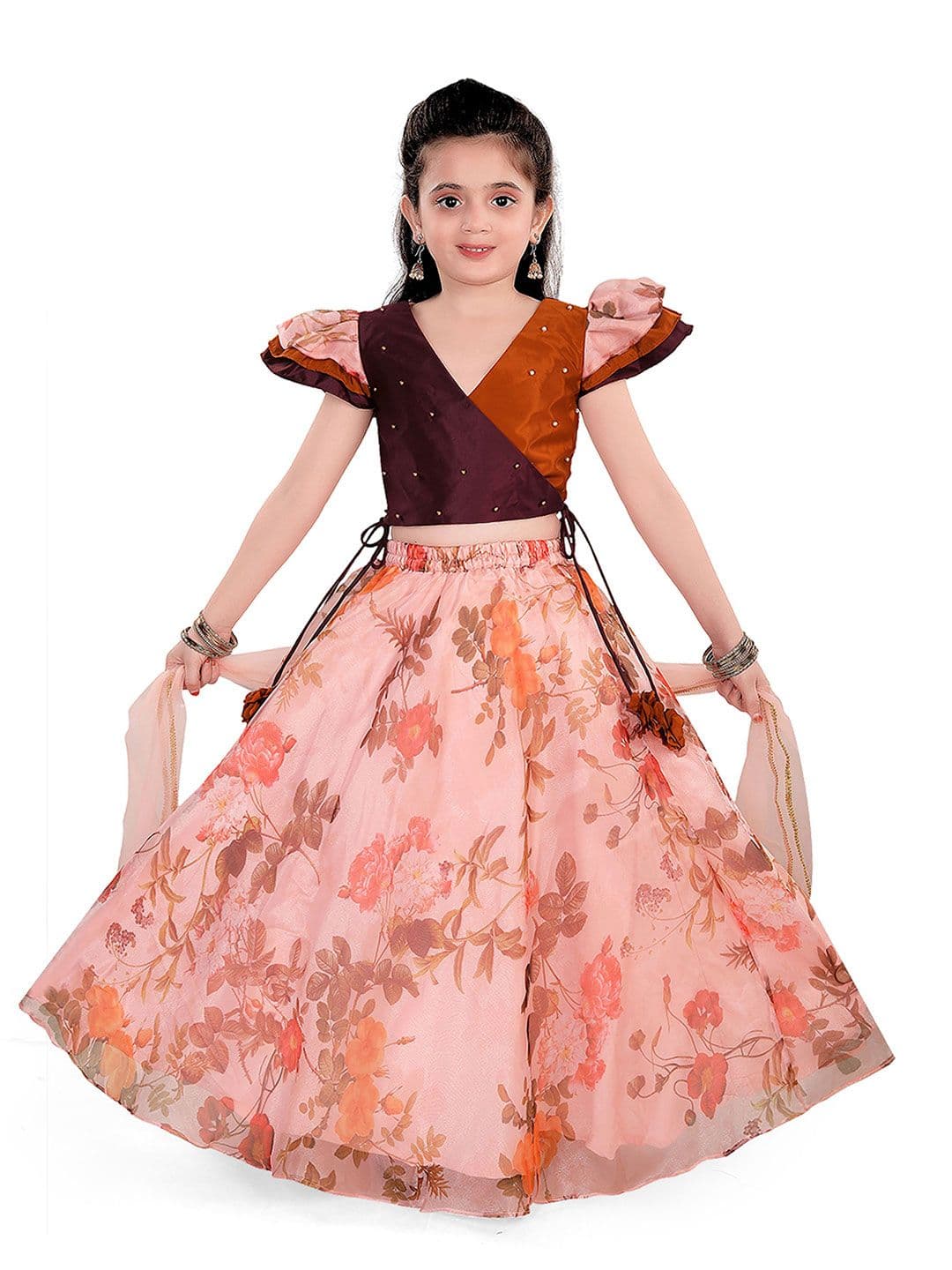 Pragya Exclusive Girls Printed Ready To Wear Cotton Lehenga & Blouse With Dupatta - view 1