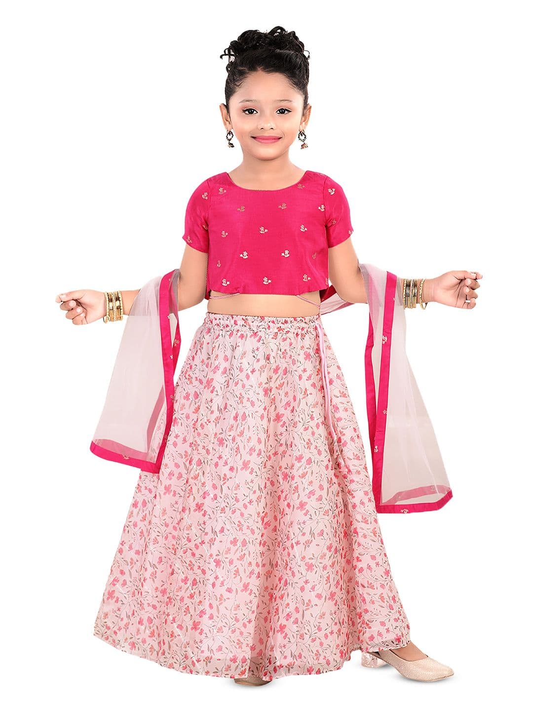 Pragya Exclusive Girls Embroidered Sequinned Ready To Wear Lehenga & Blouse With Dupatta - view 1