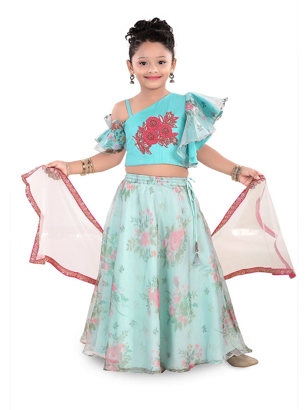 Pragya Exclusive Girls Embroidered Beads & Stones Ready to Wear Lehenga & Blouse & Dupatta - view 1