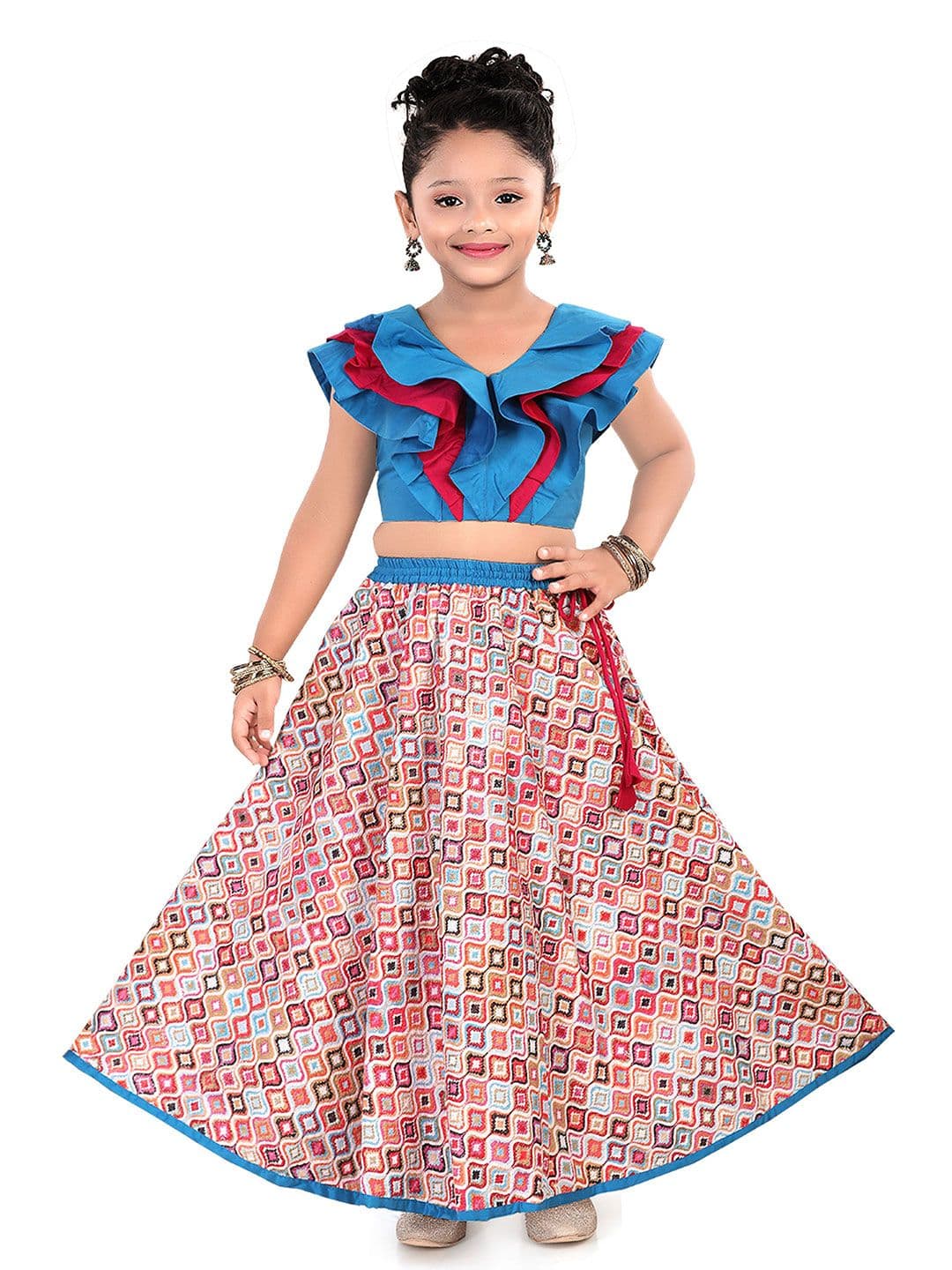 Pragya Exclusive Girls Geometric Printed Cotton Ready To Wear Lehenga & Blouse - view 1