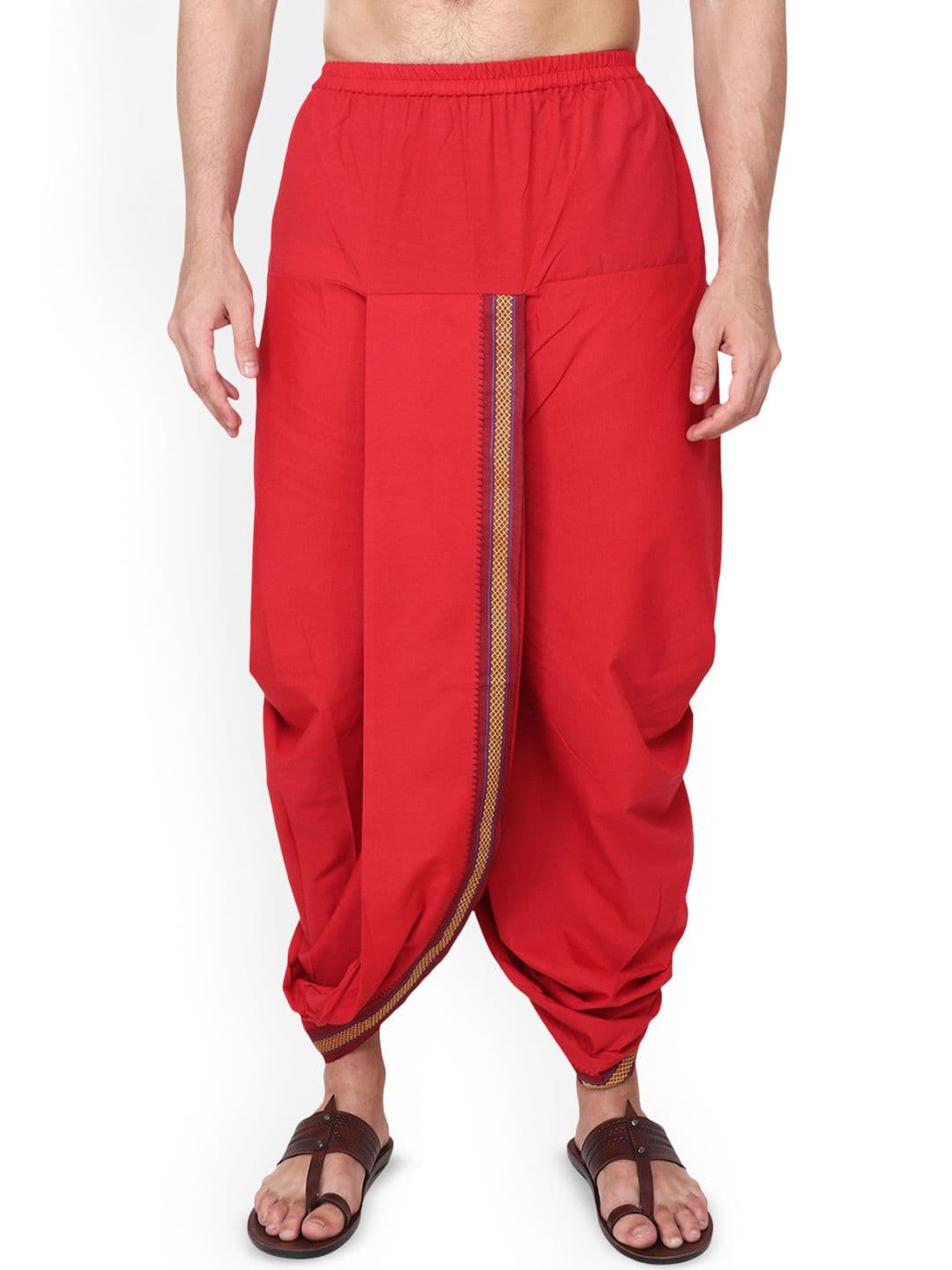 RAMESHWARAM FABRICS Men Red Solid Cotton Dhotis pants - view 1