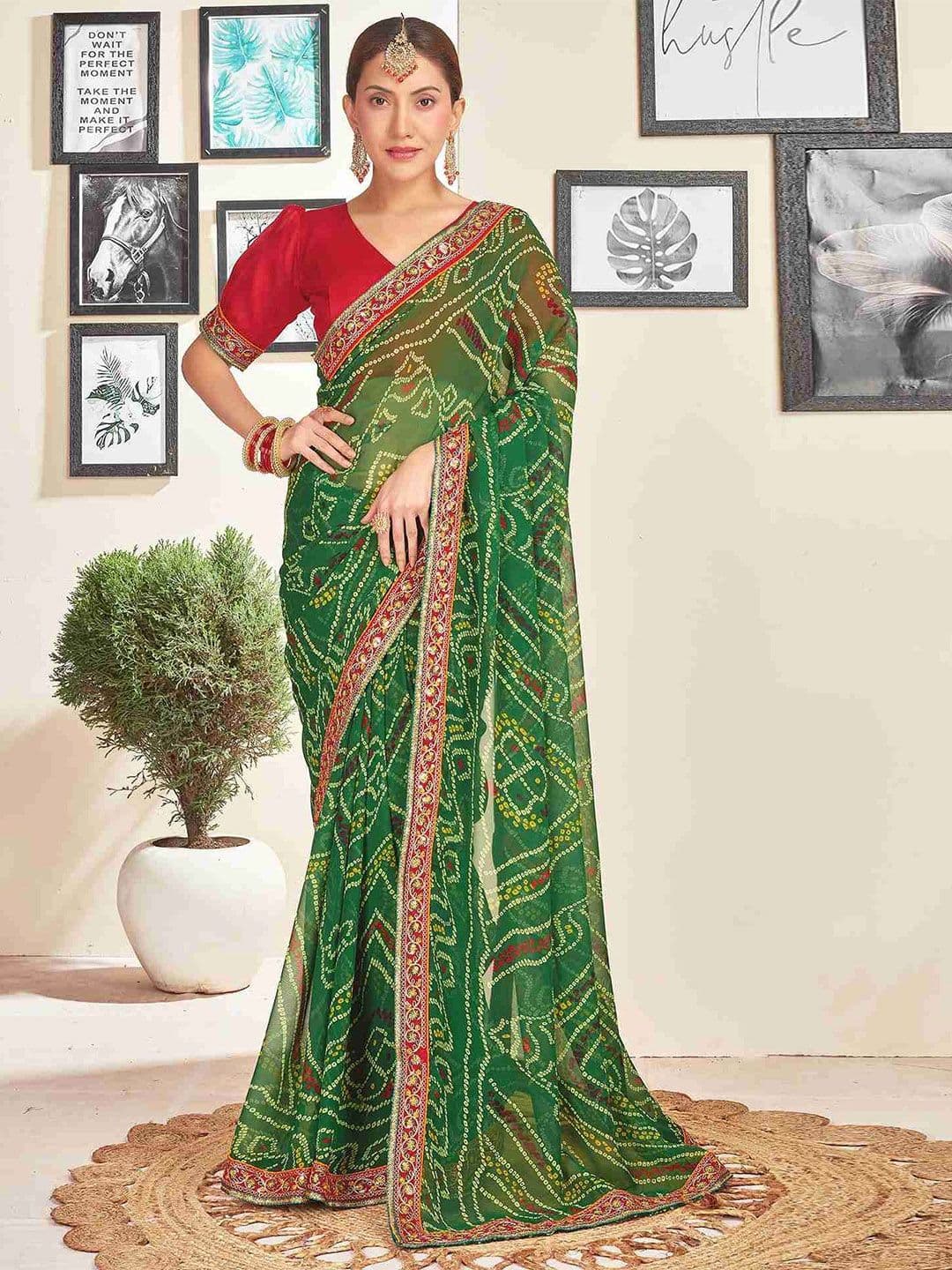 HERE&NOW Bandhani Print Sequinned Pure Georgette Saree - view 1