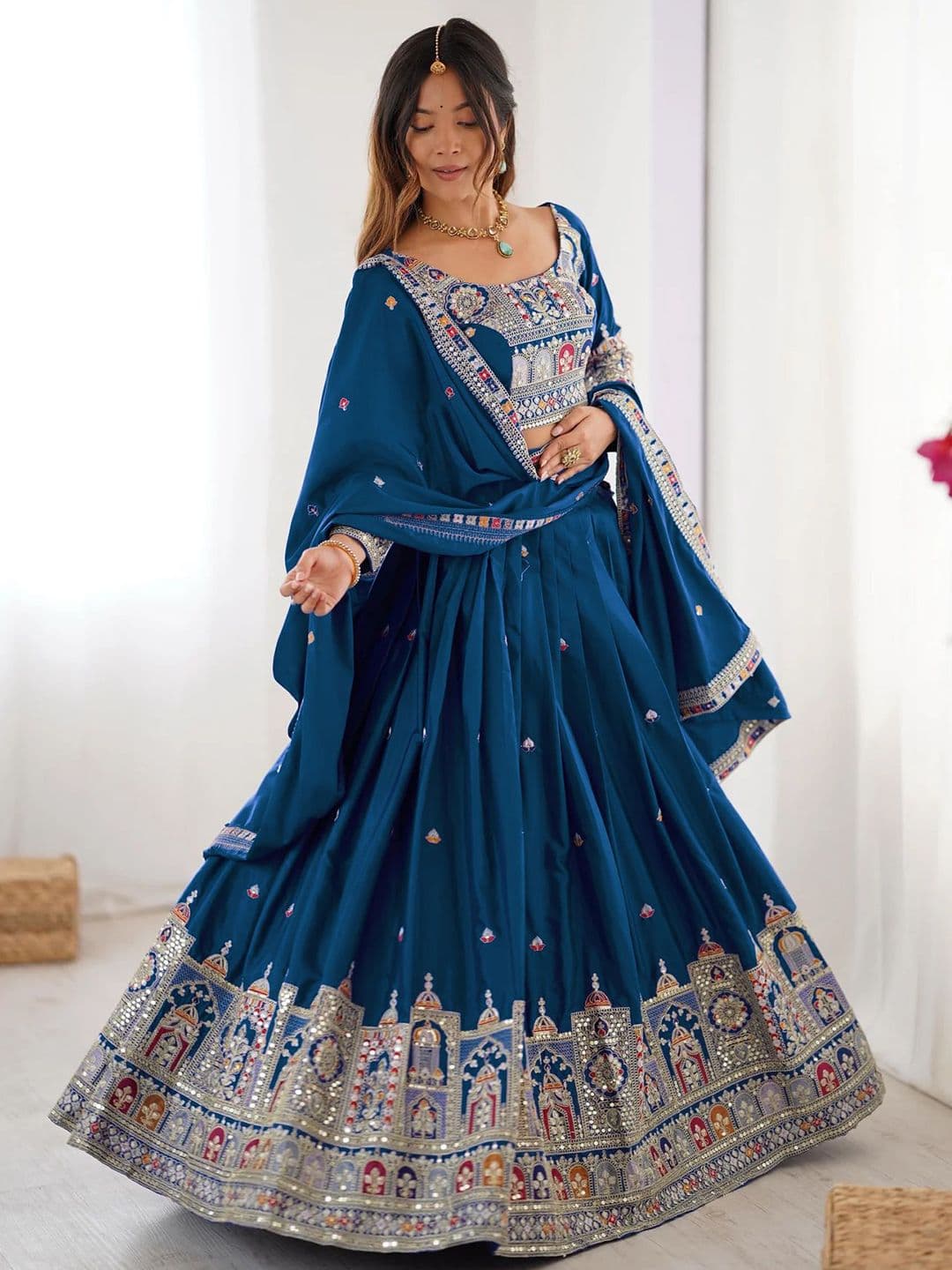 Jogmaya Fashion Embellished Thread Work Semi-Stitched Lehenga & Unstitched Blouse With Dupatta - view 1