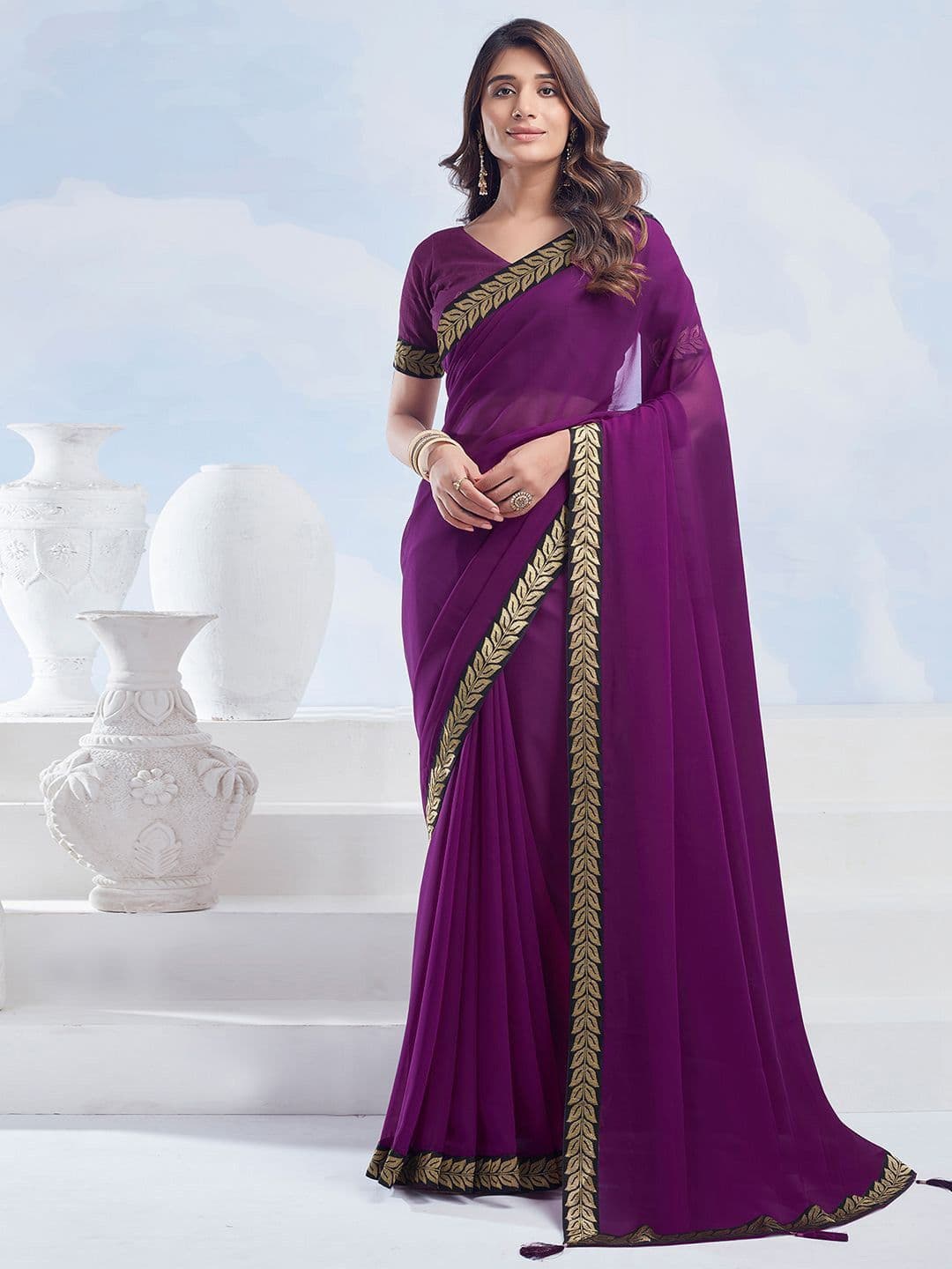 HERE&NOW Woven Design Pure Georgette Saree - view 1
