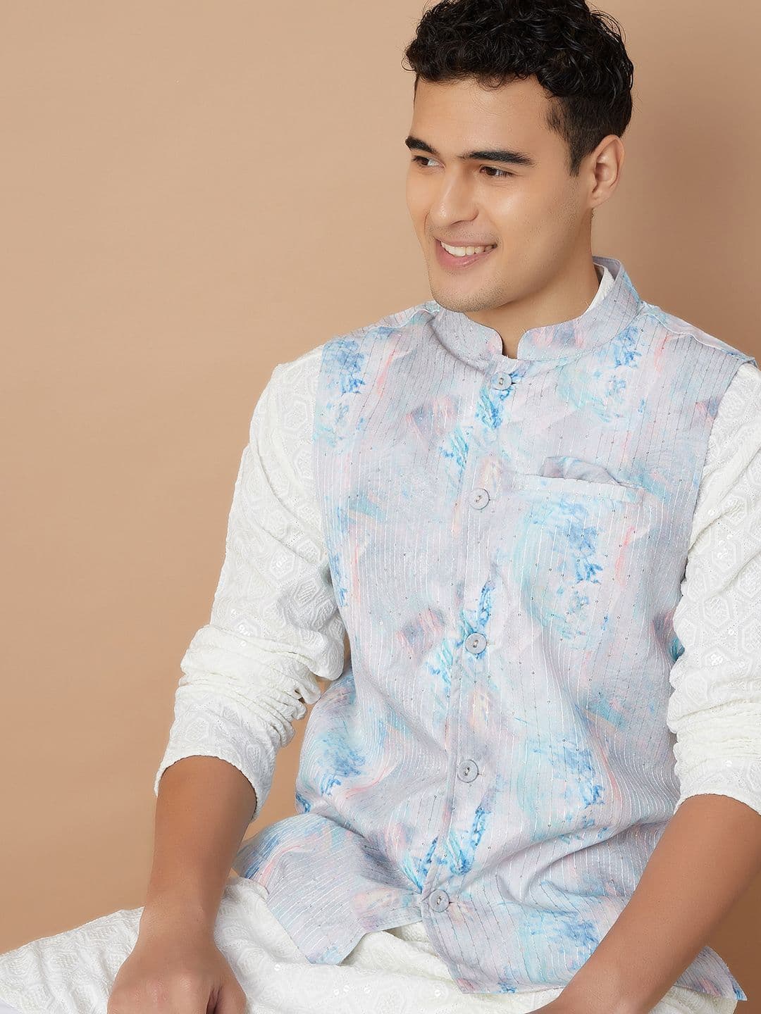 Melange by Lifestyle Men Abstract Printed Nehru Jacket - view 1