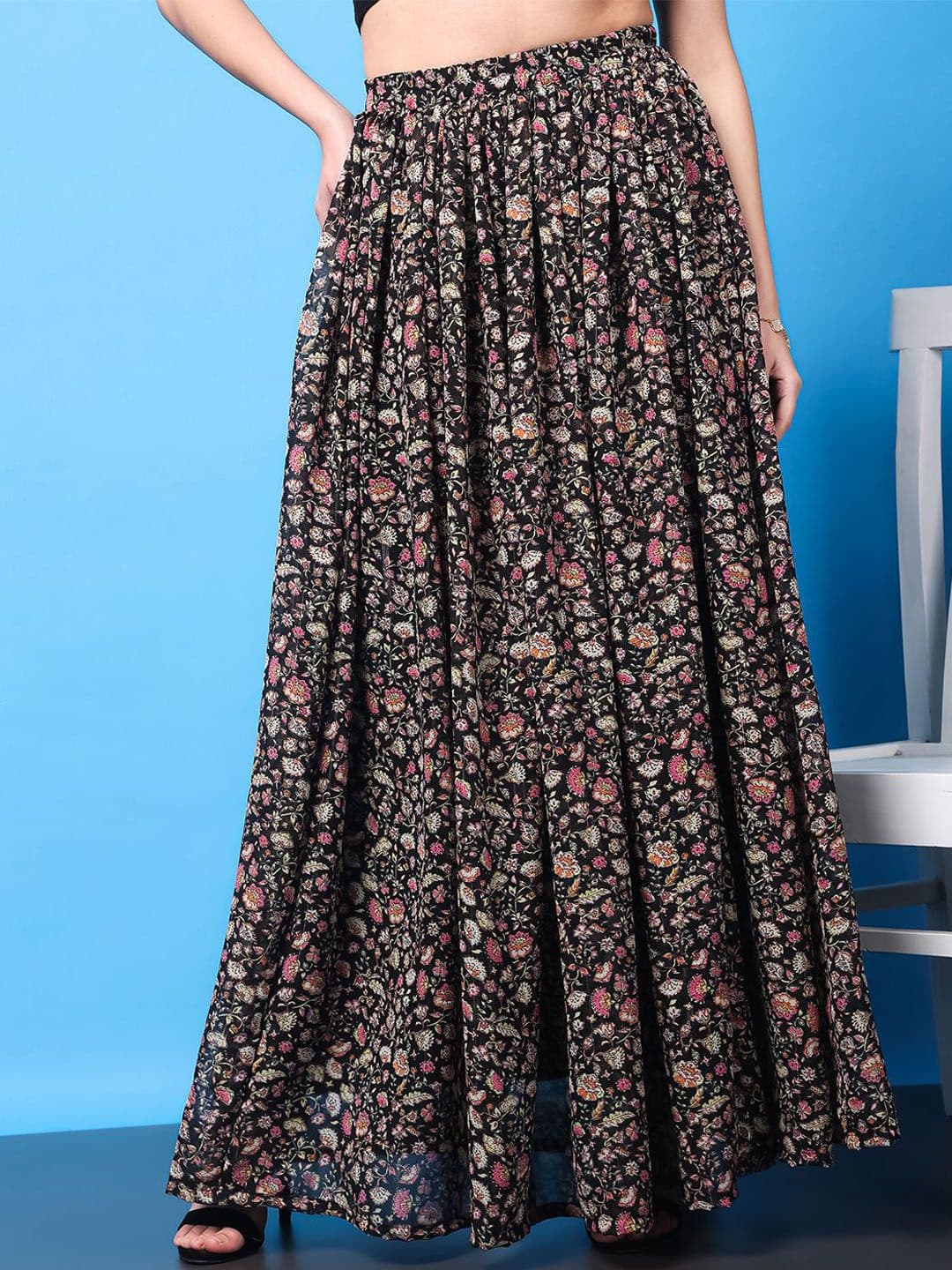 SCORPIUS Floral Printed Flared Maxi Skirt - view 1