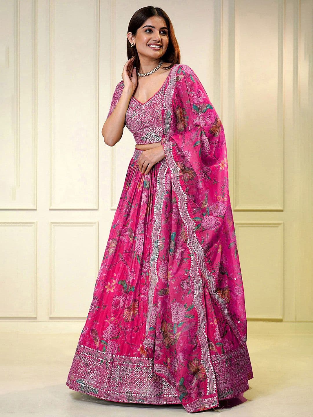 Kaizen TEXO FAB Embroidered Sequinned Semi-Stitched Lehenga & Unstitched Blouse With Dupatta - view 1