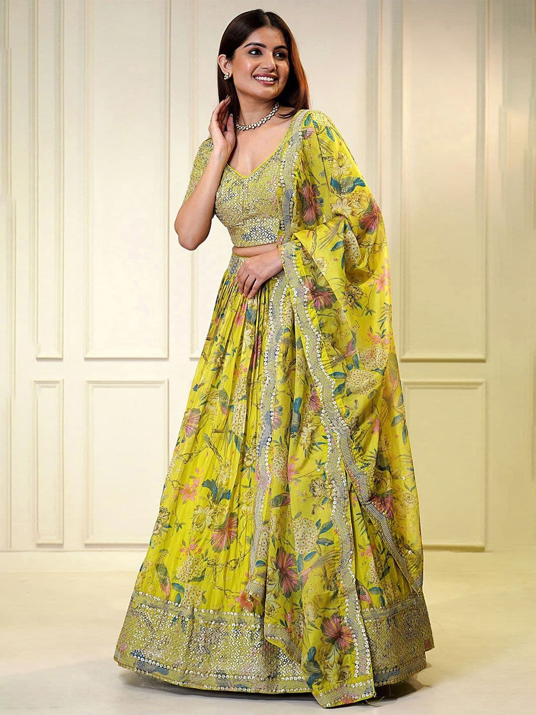 Kaizen TEXO FAB Embroidered Sequinned Semi-Stitched Lehenga & Unstitched Blouse & Dupatta - view 1