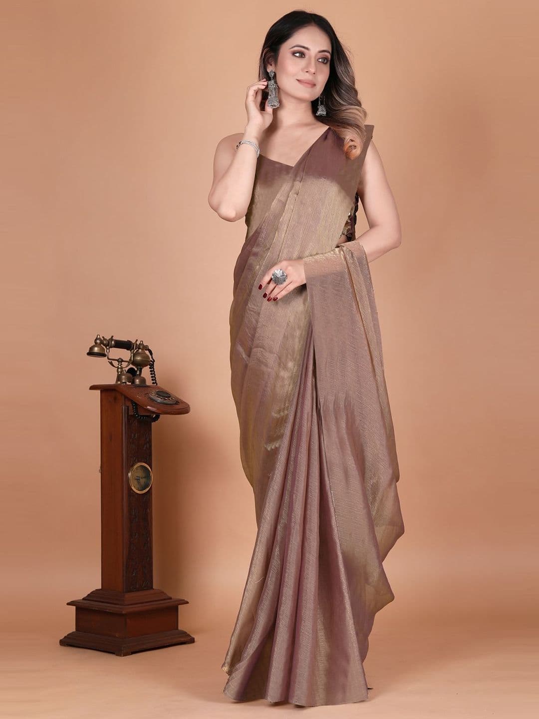 Anneca Solid Two Tone Pure Chiffon Saree with Blouse Piece - view 1