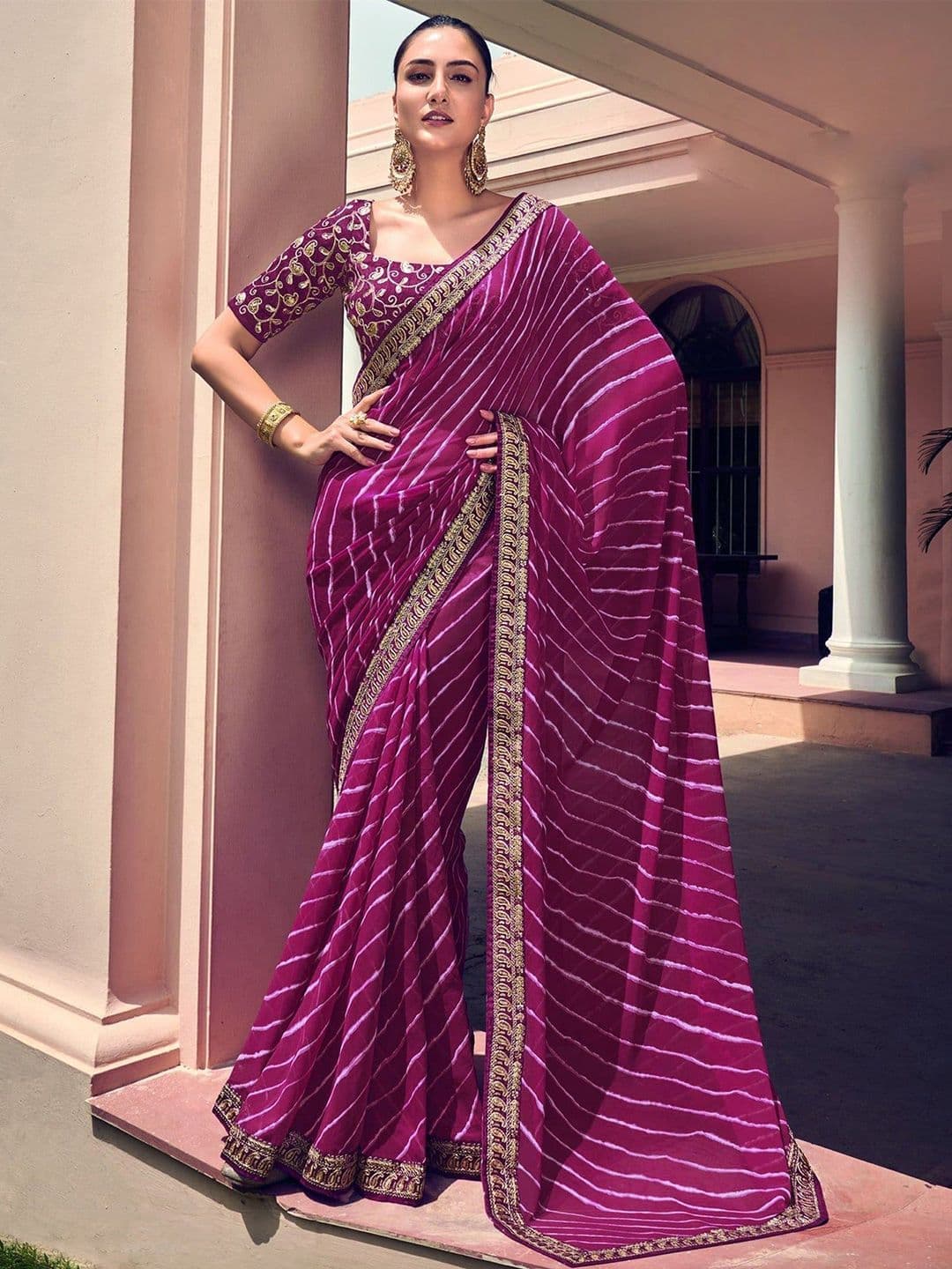 HERE&NOW Leheriya Sequinned Pure Georgette Saree - view 1