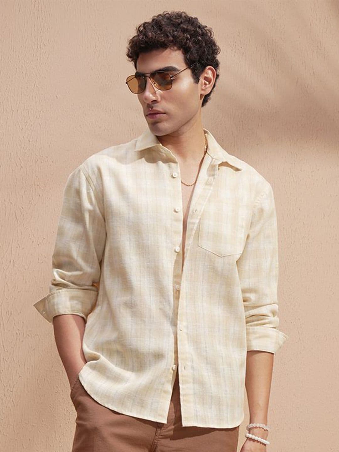 HIGHLANDER Vertical Stripes Striped Cutaway Collar Relaxed Fit Shirt - view 1