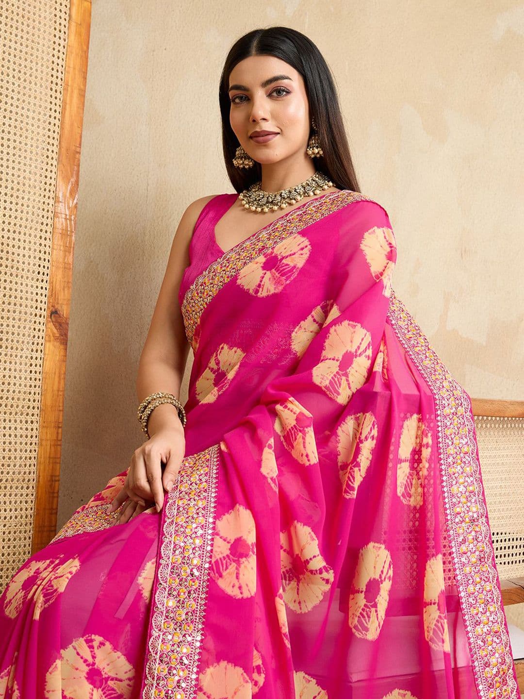 House of Pataudi Bandhani Printed Sequinned Saree - view 1