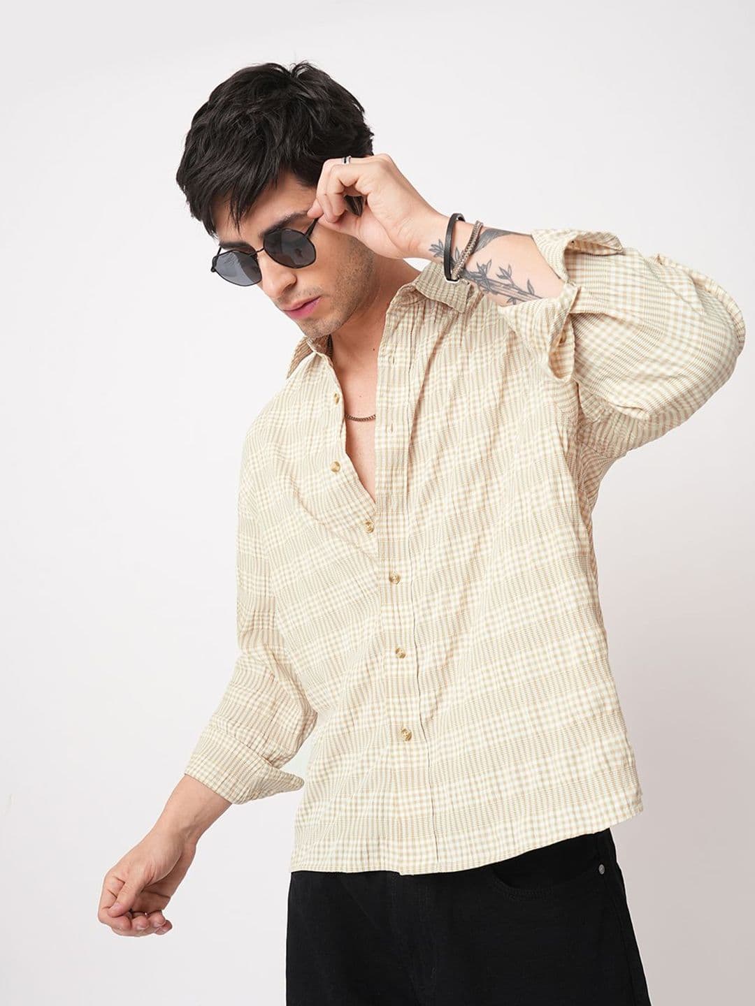 VASTRADO Classic Oversized Checked Seersucker Weave Cotton Casual Shirt - view 1