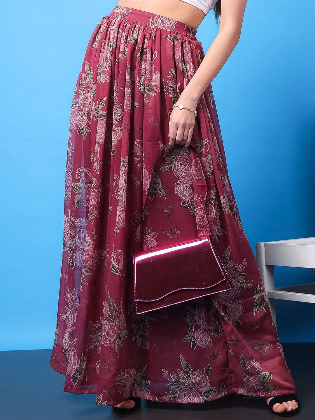 SCORPIUS Floral Printed Blushing Bloom Flared Maxi Skirt - view 1