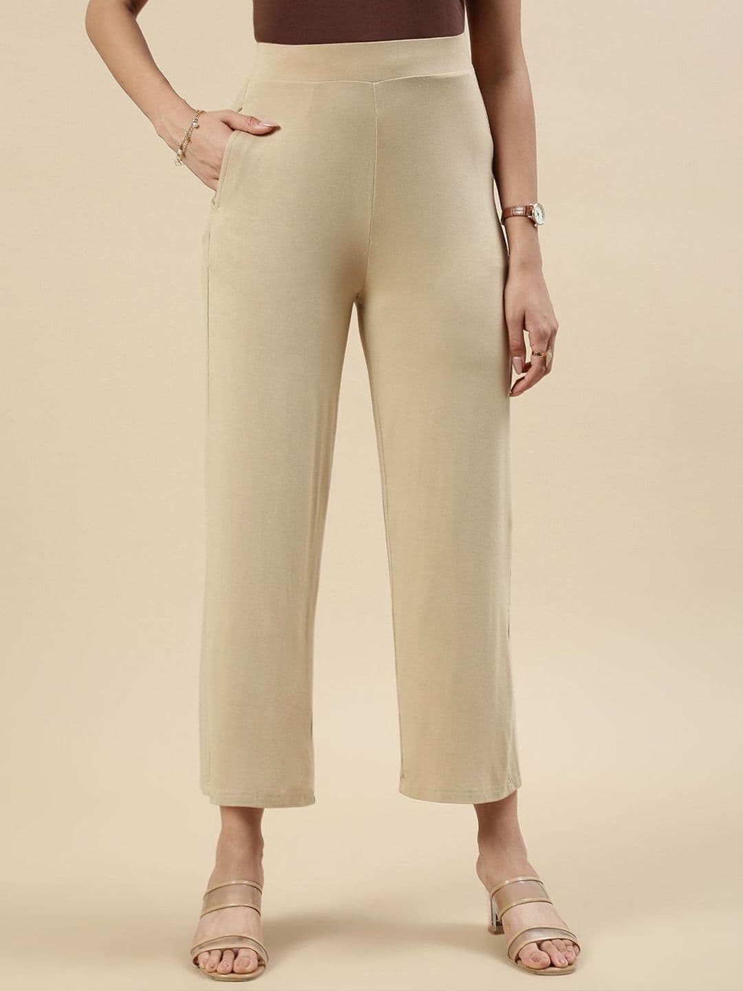 De Moza Women Knitted Viscose Strech Slim Fit Palazzo Pant with Functional Pocket - view 1